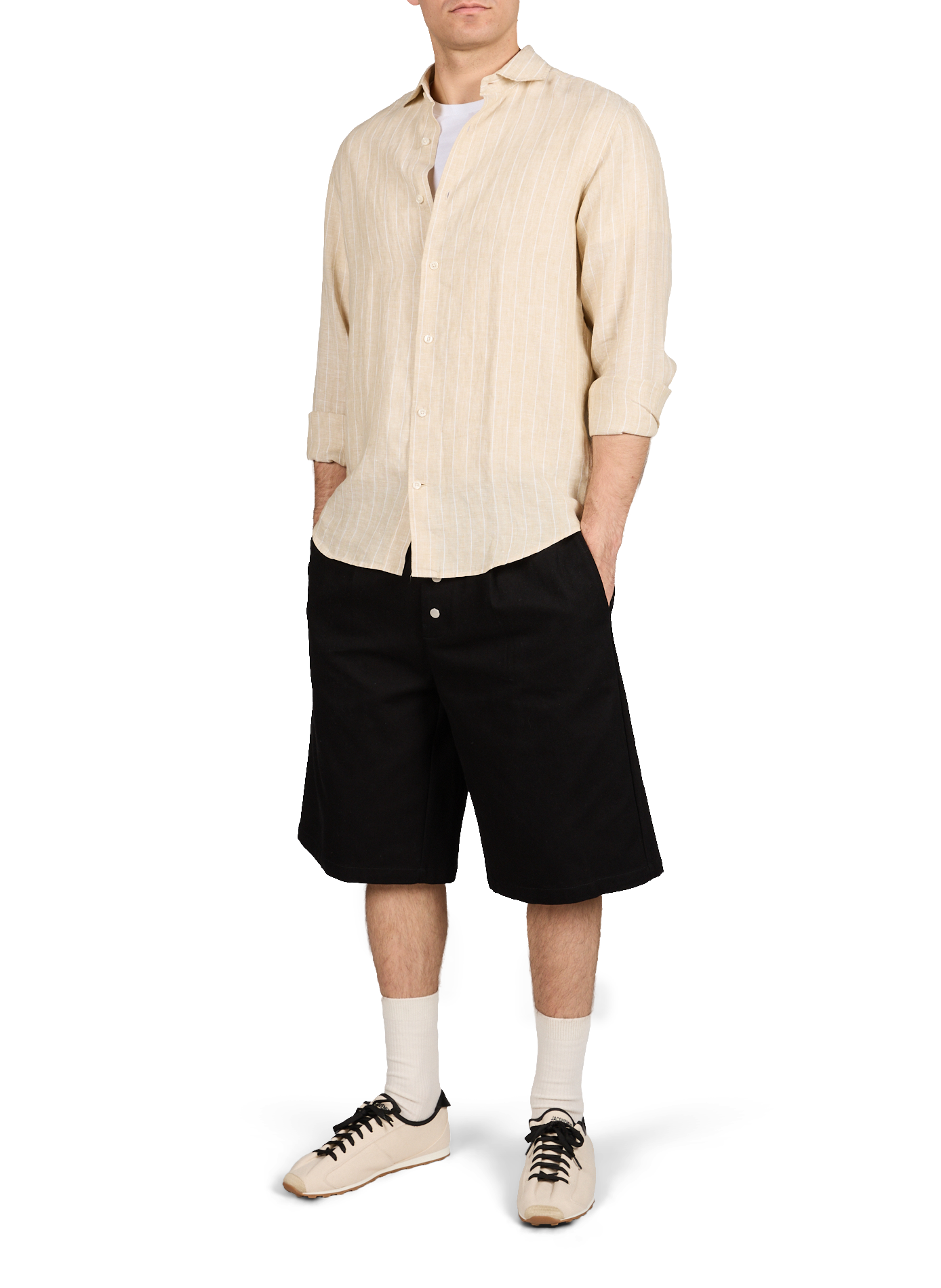 Chemise droite à rayures en lin GANT Beige