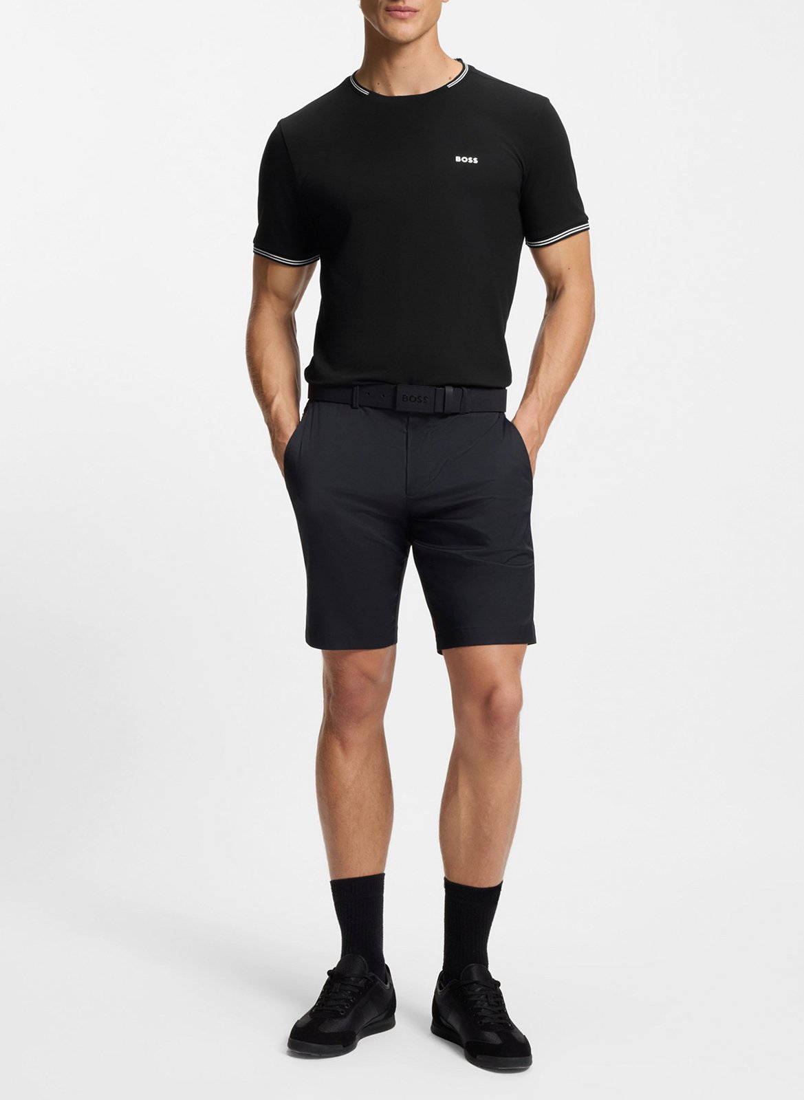 Tee-shirt col rond en coton mélangé BOSS Noir