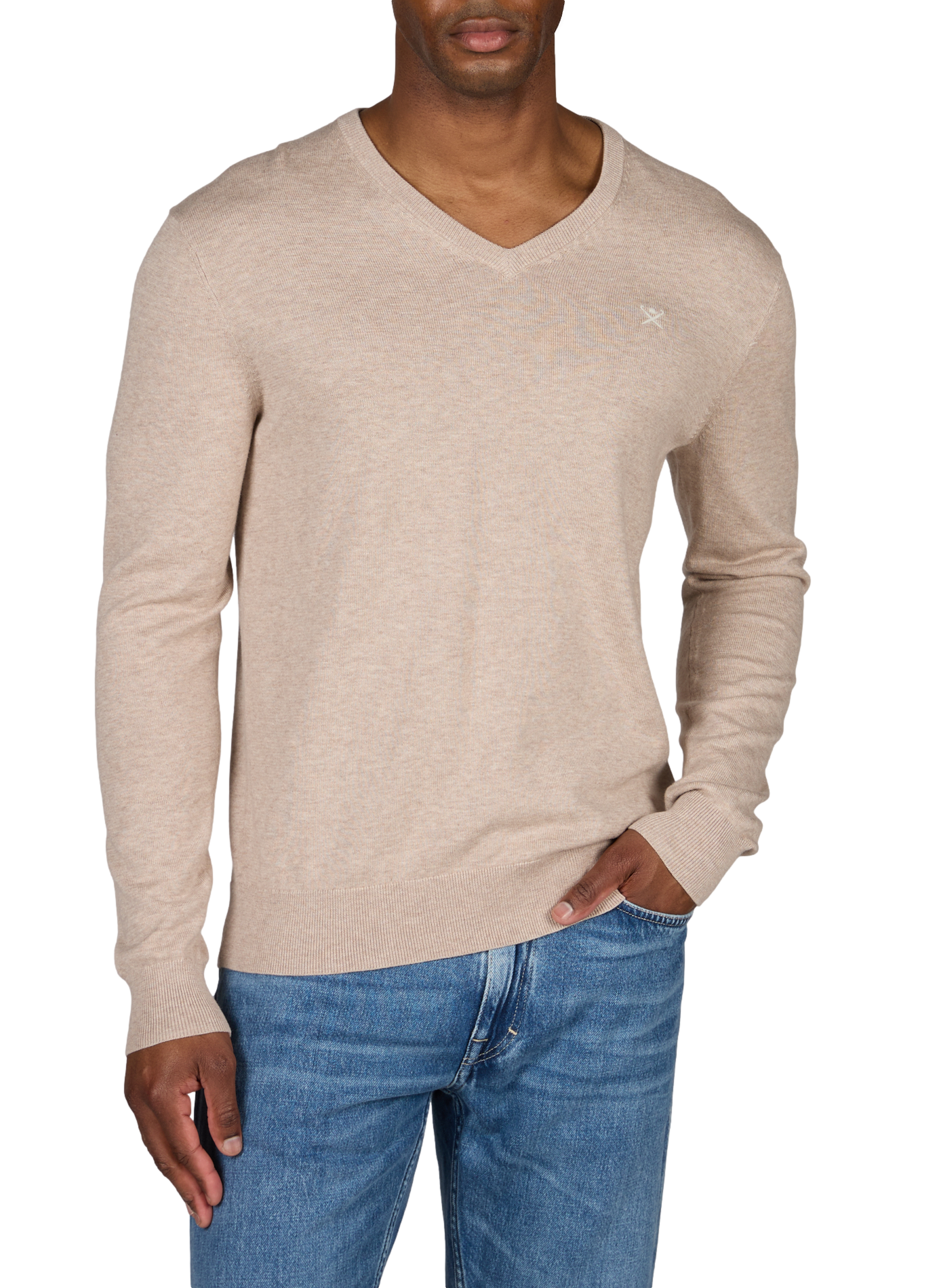 Pull col V en coton HACKETT Beige