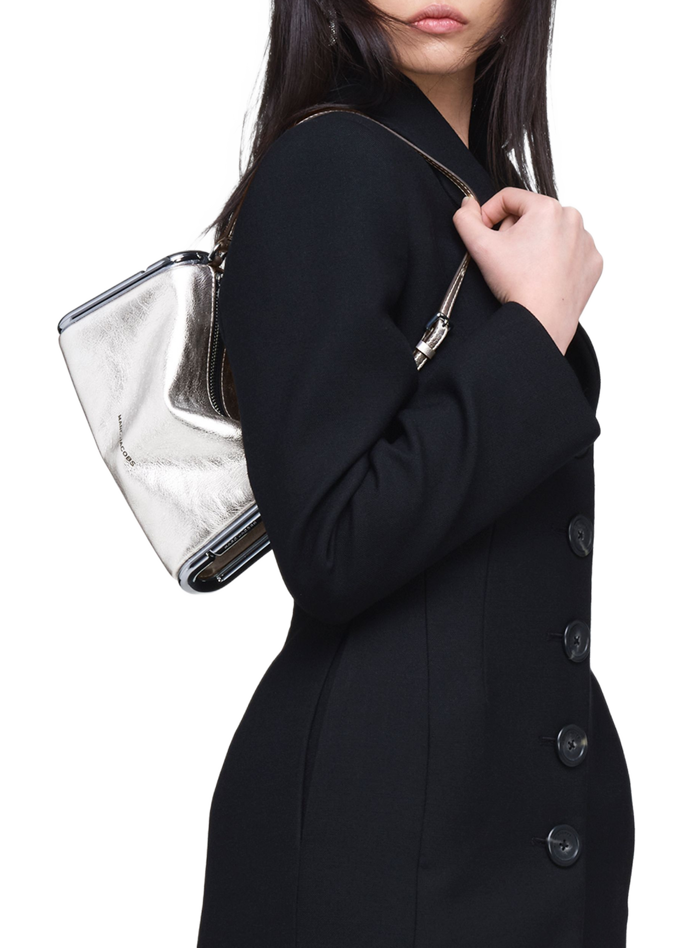 Shoulder bag The Scene Small metallic leather MARC JACOBS Silver