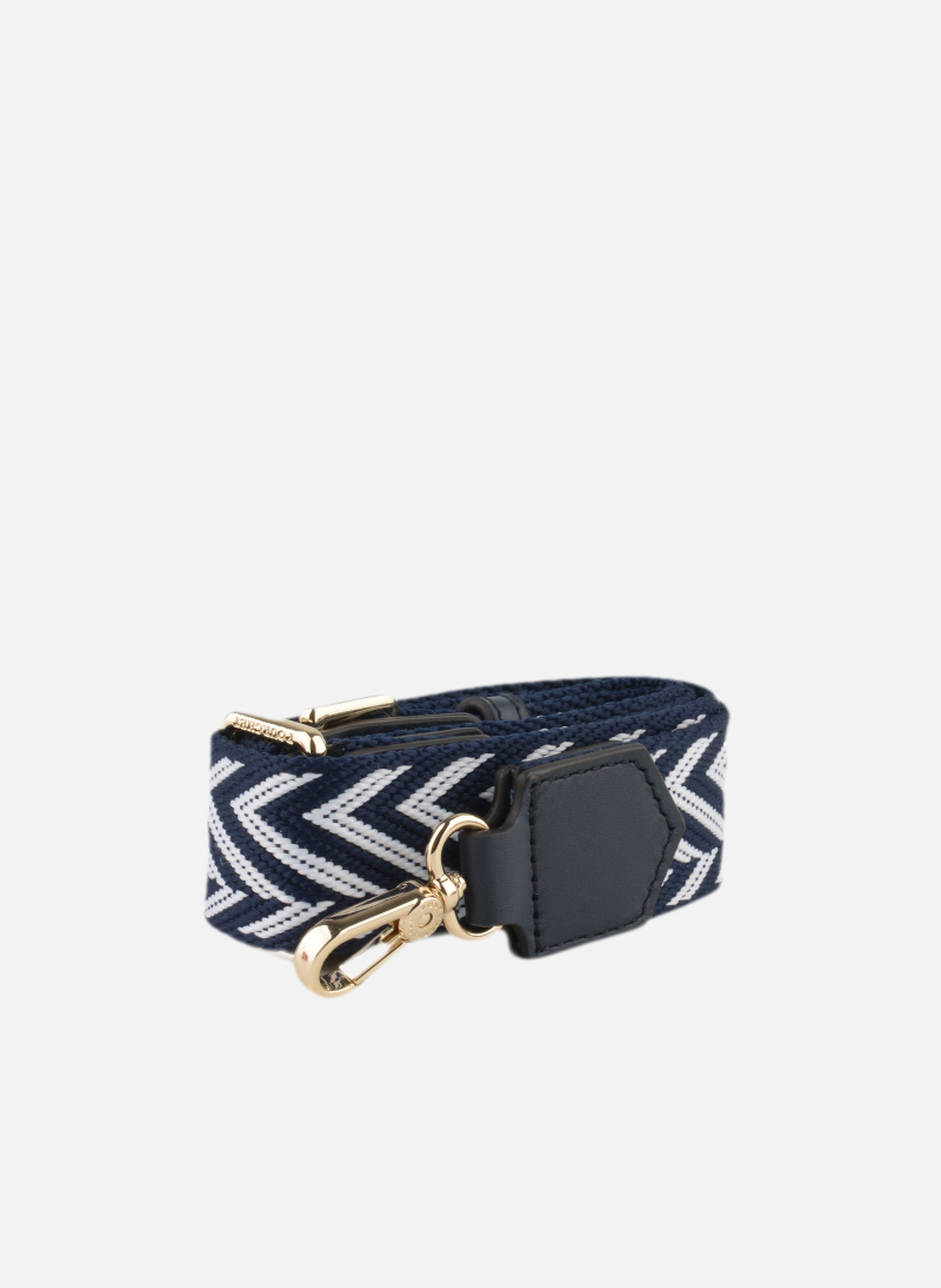 Bandoulière | bandoulière de sac avec chevrons en coton garni cuir POURCHET Bleu