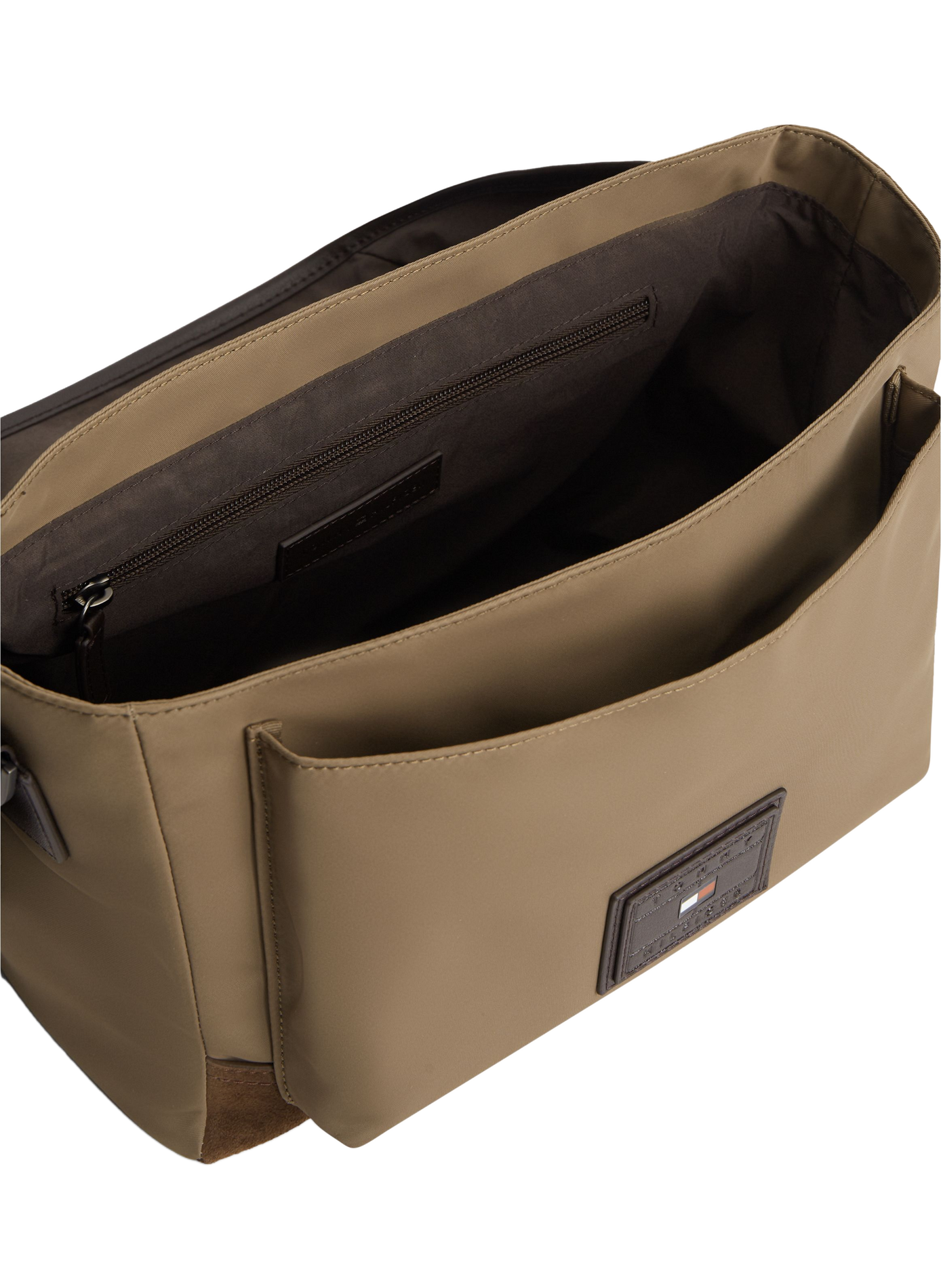 Besace unie à patch logo en cuir mélangé TOMMY HILFIGER Beige