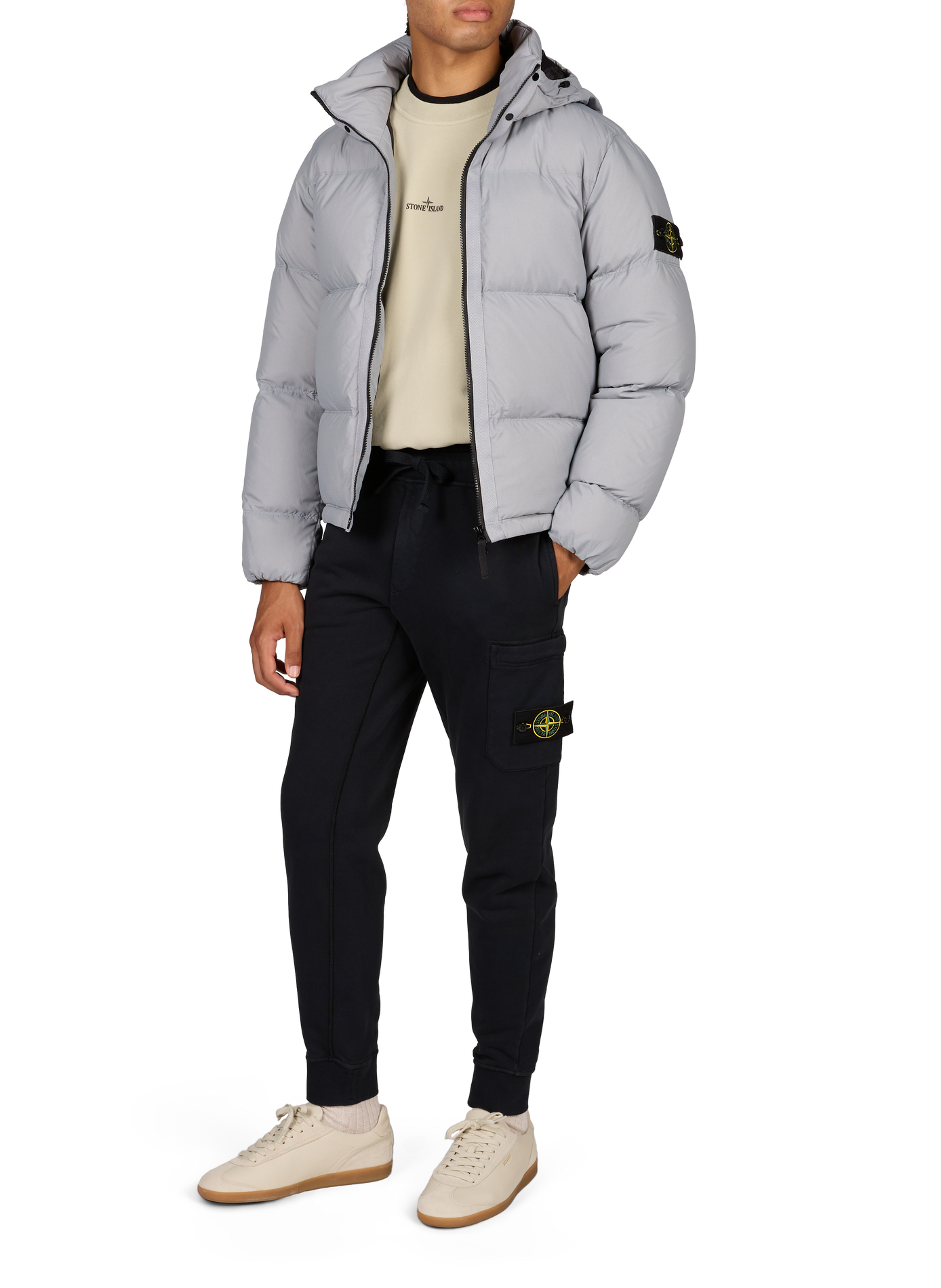 Korte gewatteerde donsjas STONE ISLAND Grijs