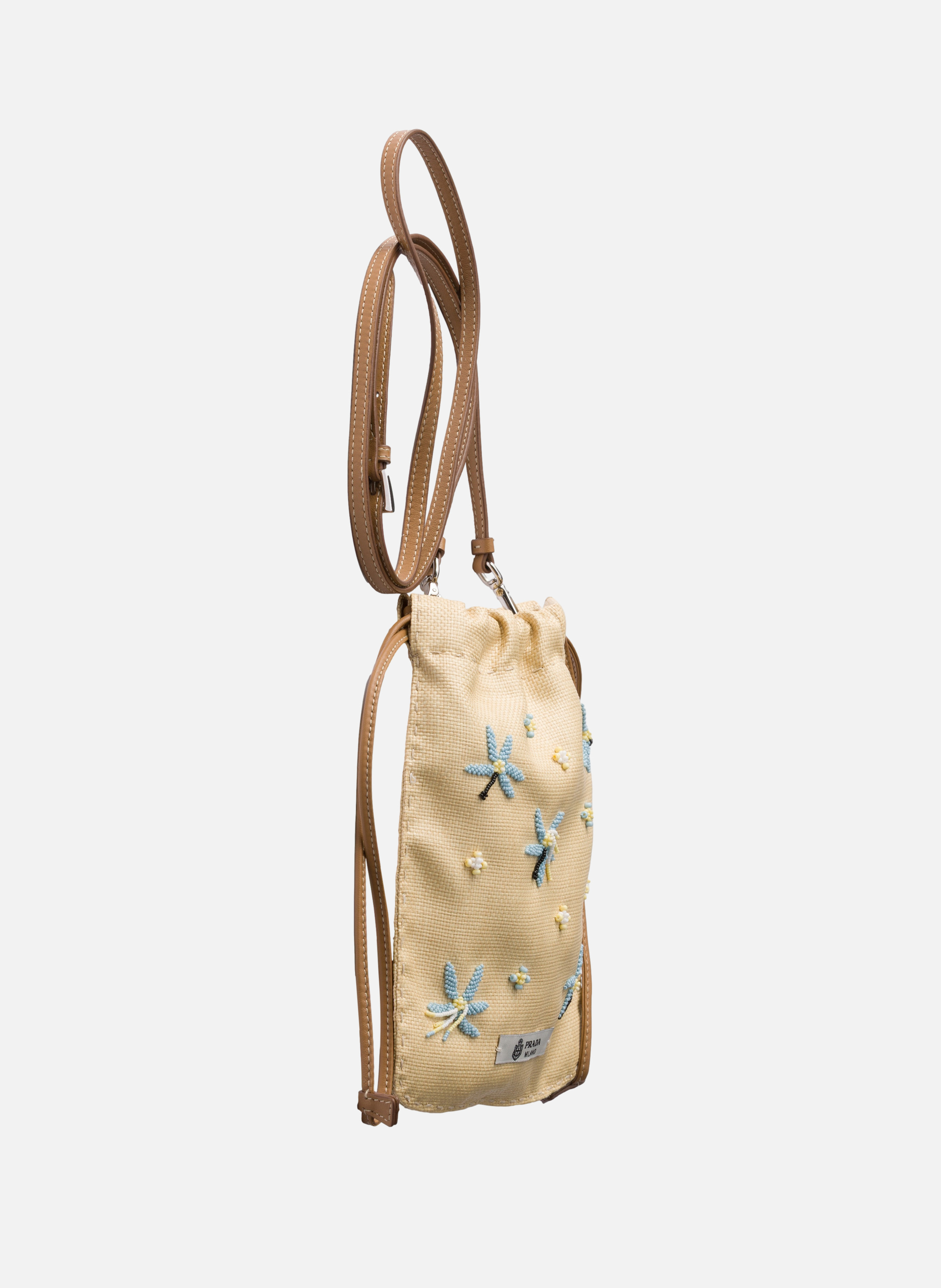 Étui pour smartphone en toile brodée PRADA Beige