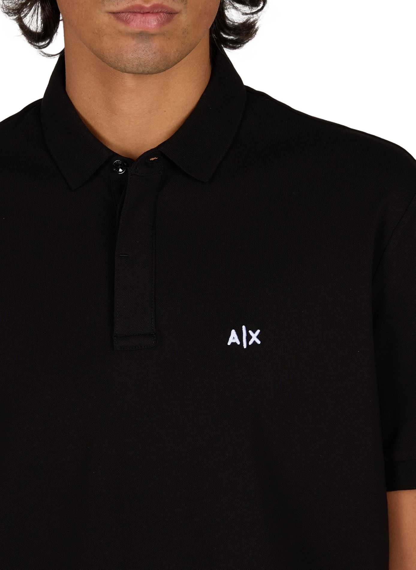 Rechte polo met geborduurd logo in gemengd katoen ARMANI EXCHANGE Zwart