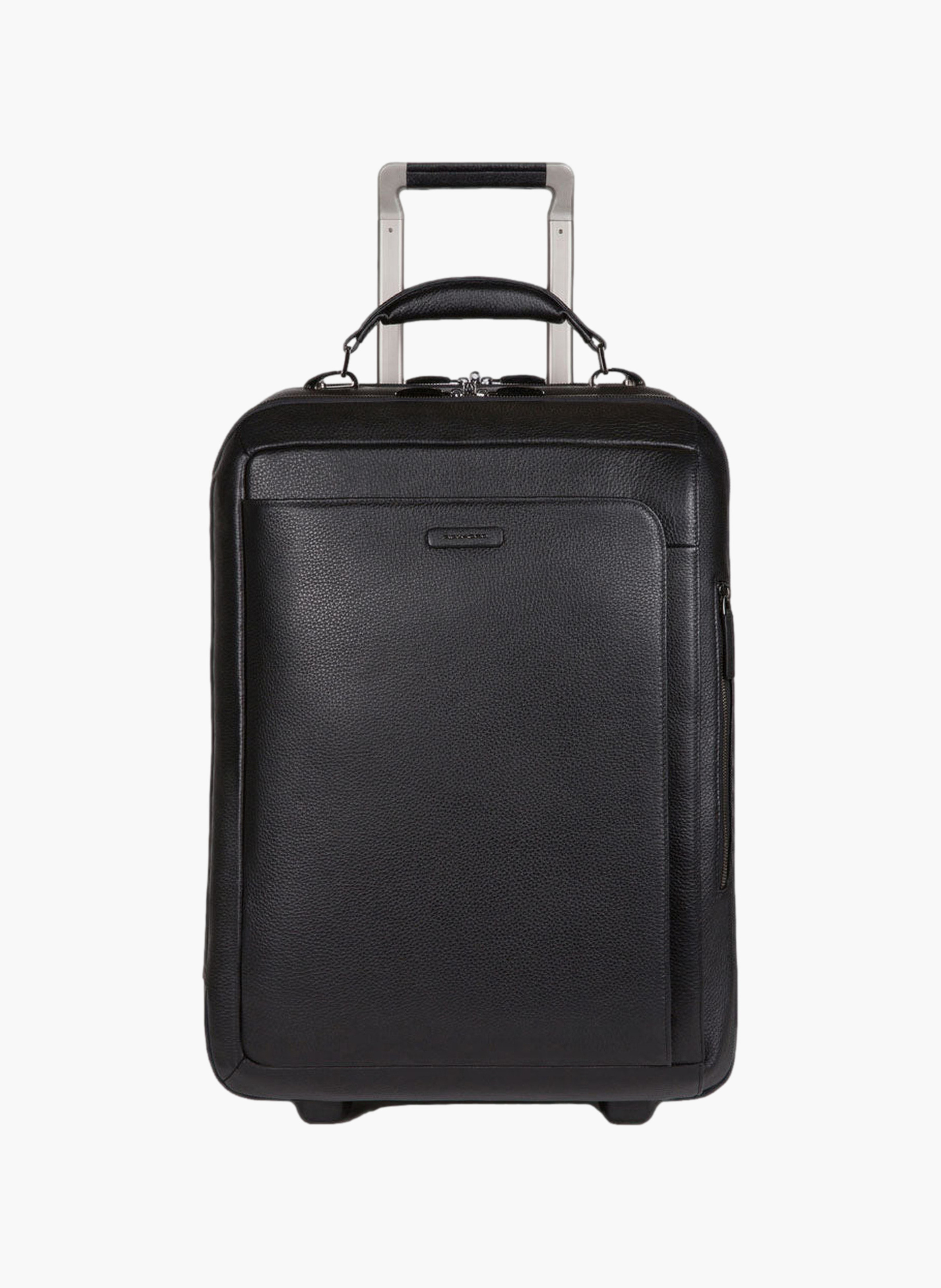 Leather cabin suitcase with garment sleeve PIQUADRO Black