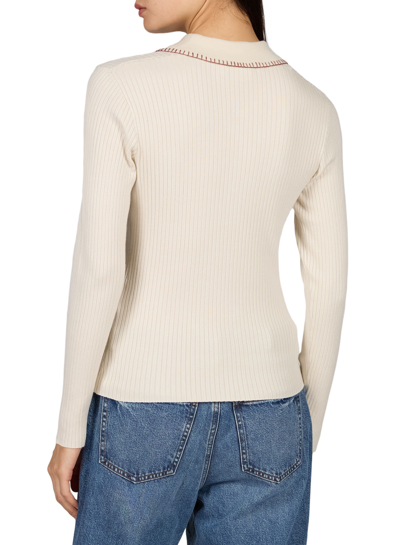 Figurnaher Polopullover aus Rippstrick VILA Beige