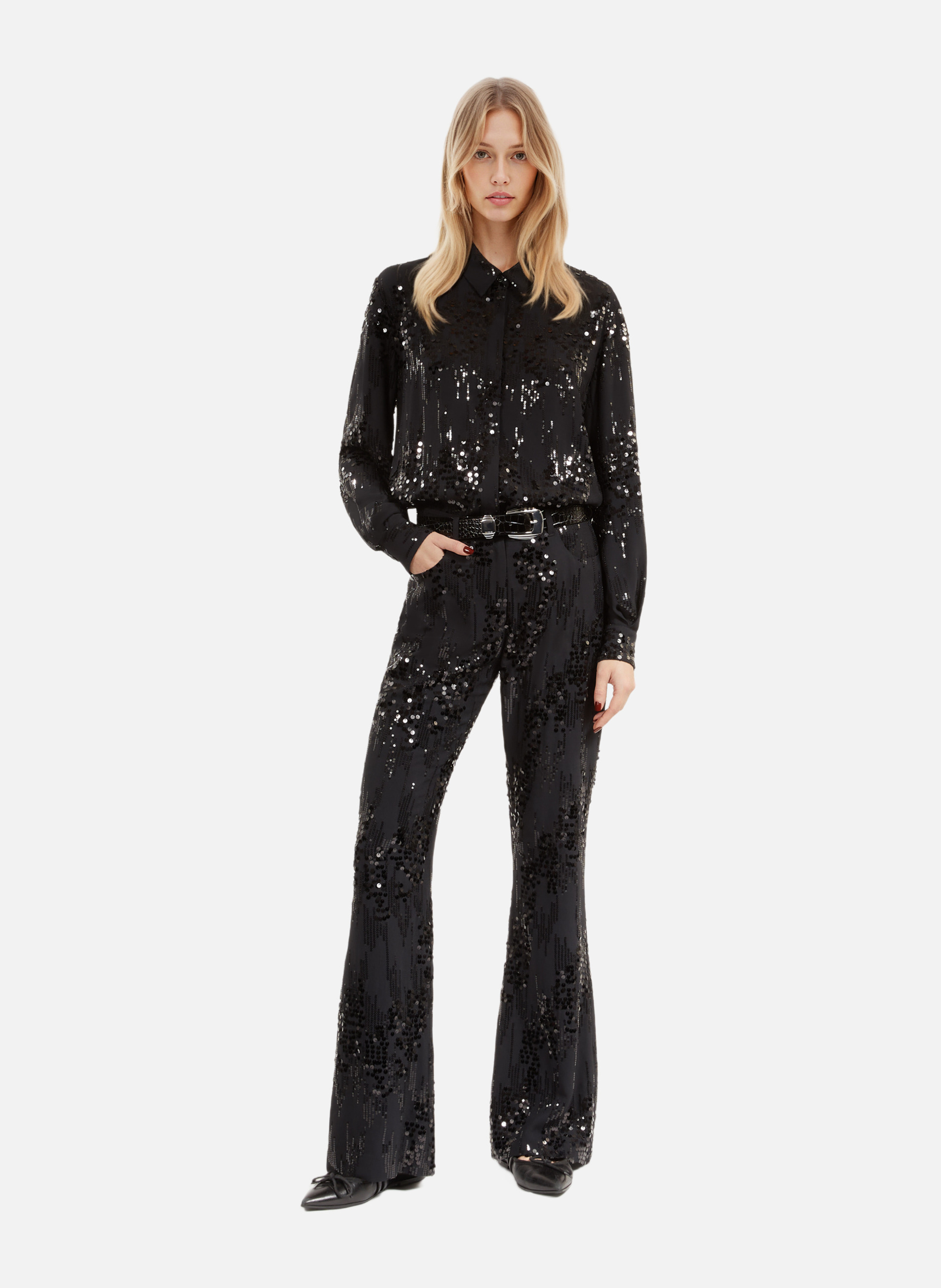 Pantalon flare à sequins THE KOOPLES Noir