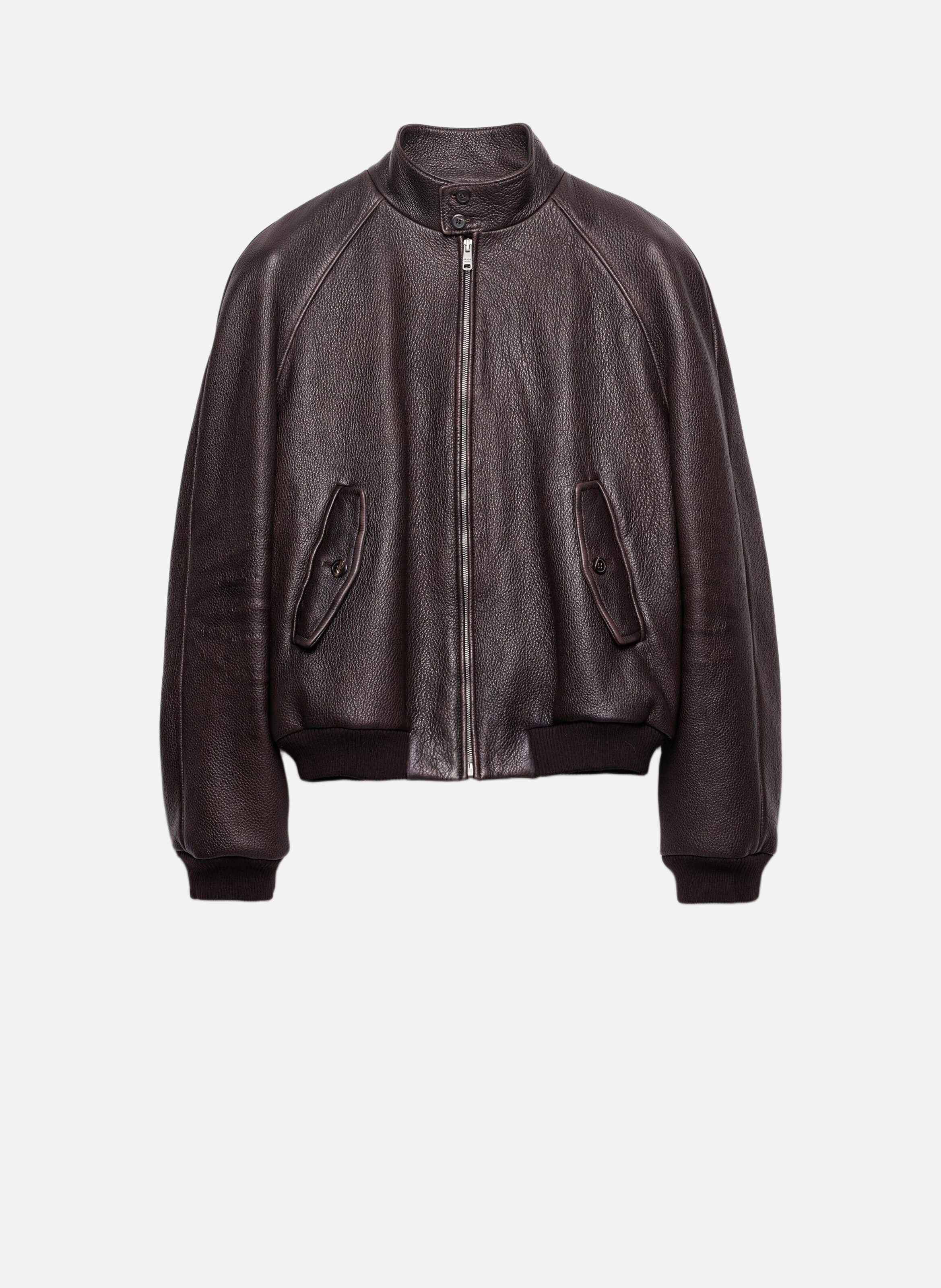 Blouson bomber en cuir PRADA Marron