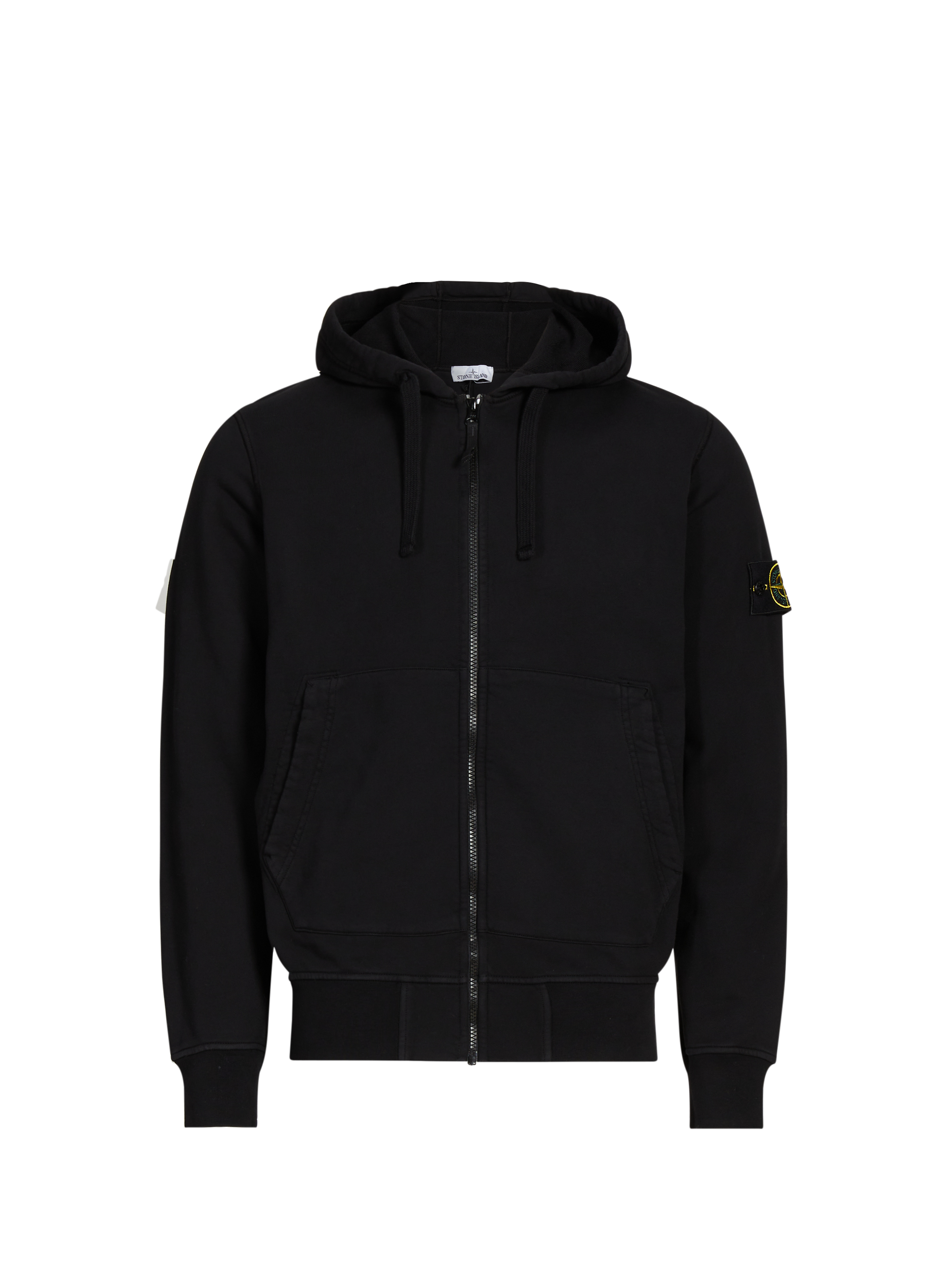 Zip-up hooded cotton sweatshirt STONE ISLAND Black