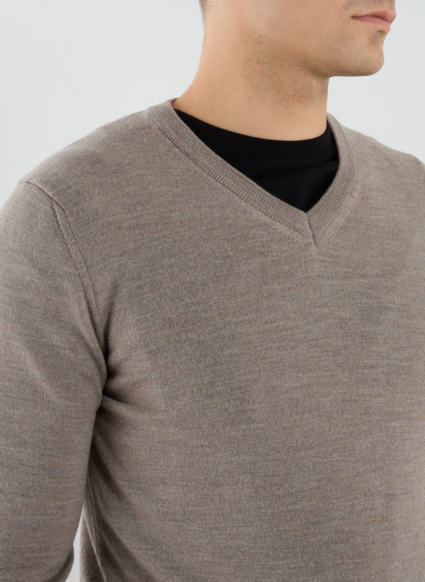 Pull col V en laine FACONNABLE Beige