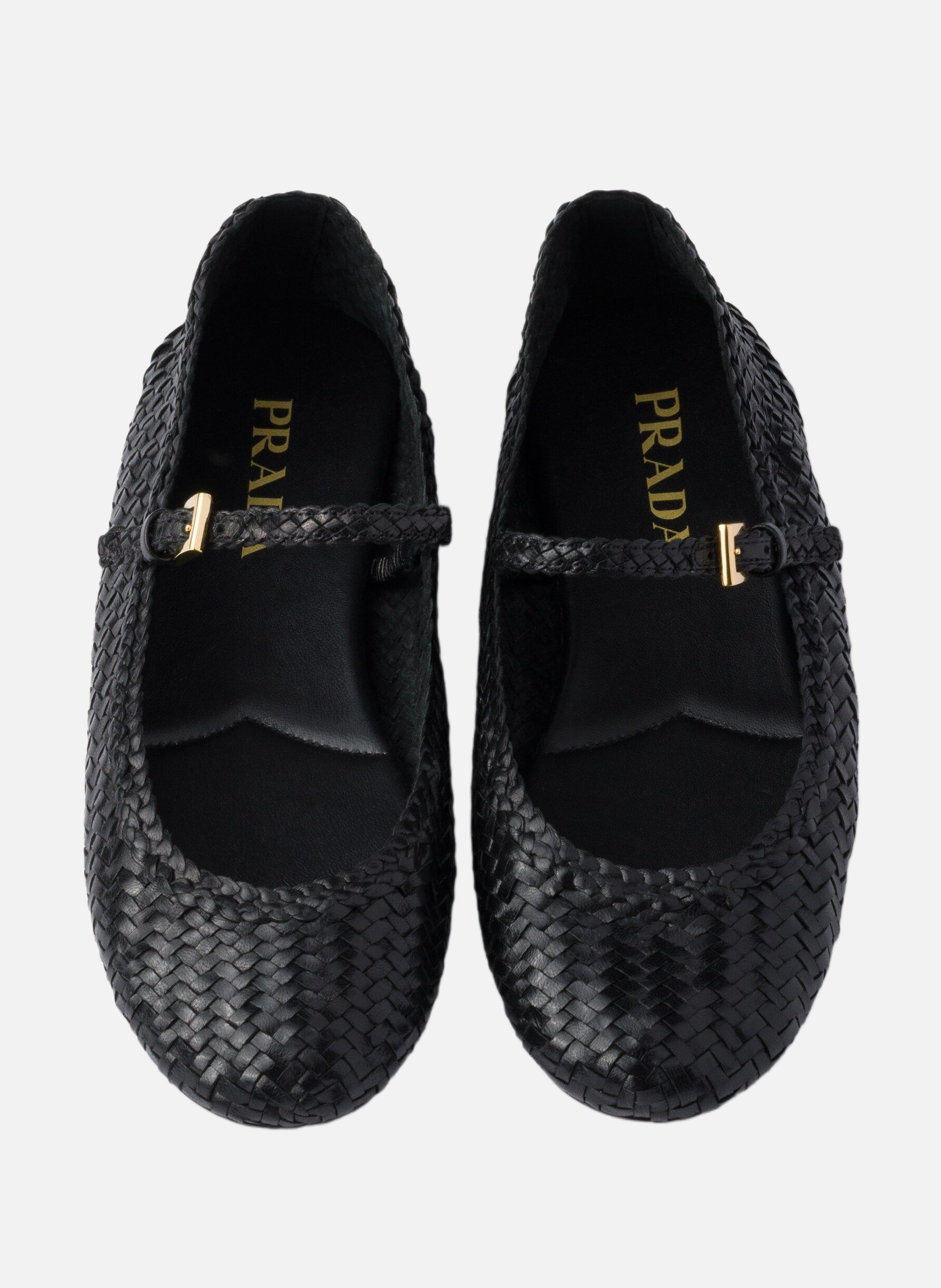Ballerines en cuir tissé PRADA Noir