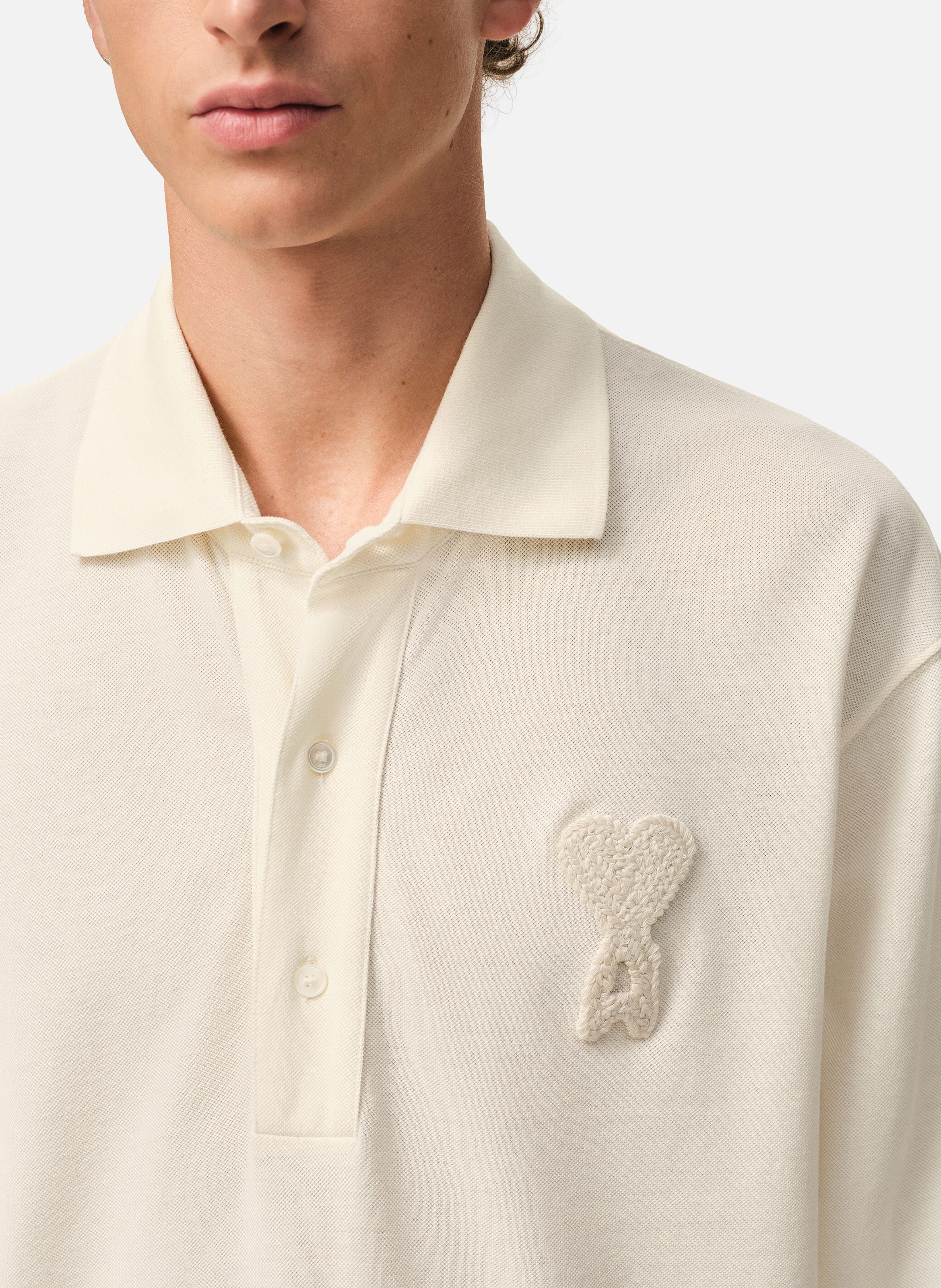 Polo ami de coeur crochet en coton unisexe AMI PARIS Blanc