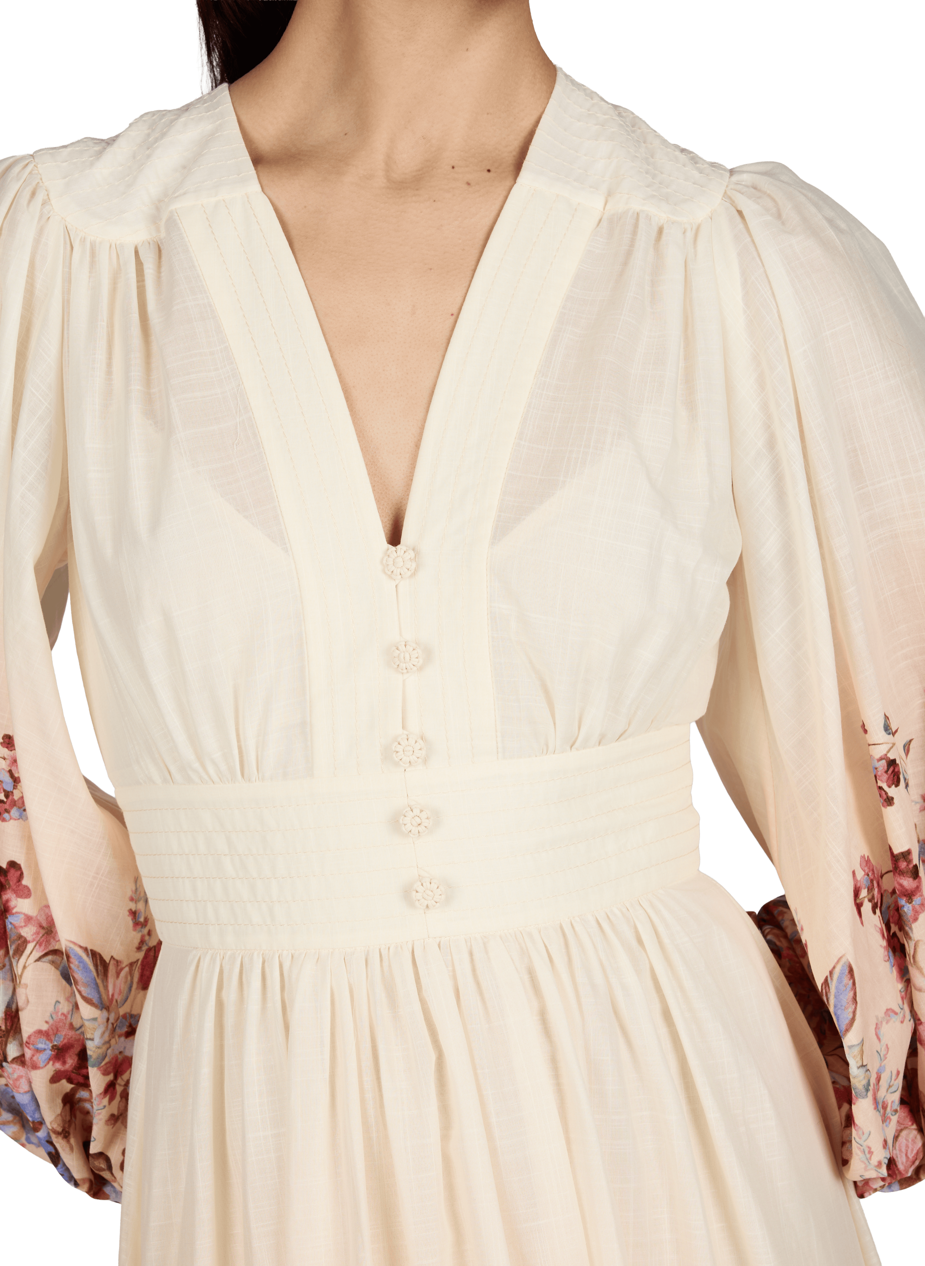Robe longue imprimée col V en coton ZIMMERMANN Multicolore