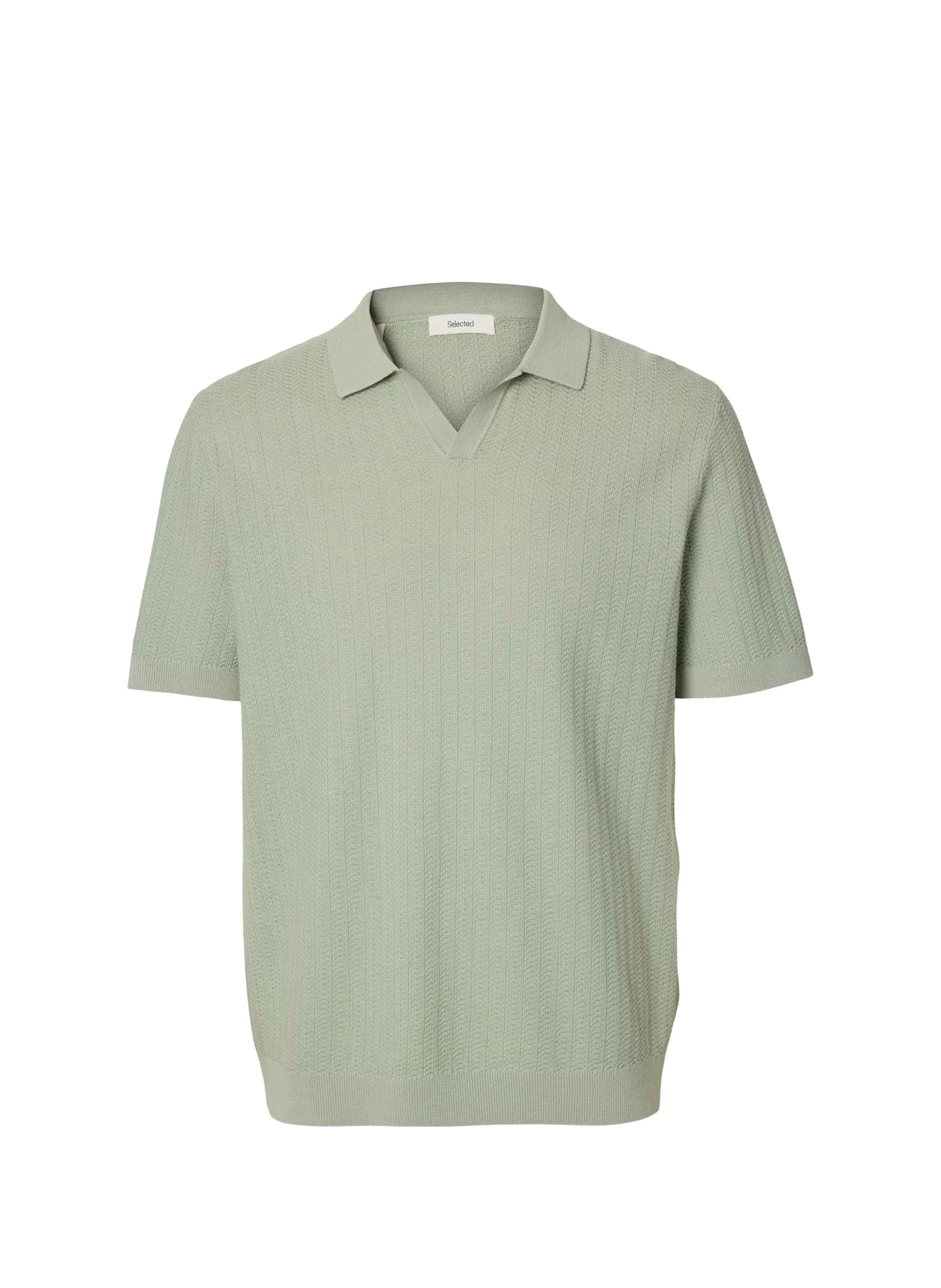 Short-sleeved polo in cotton and linen SELECTED Green