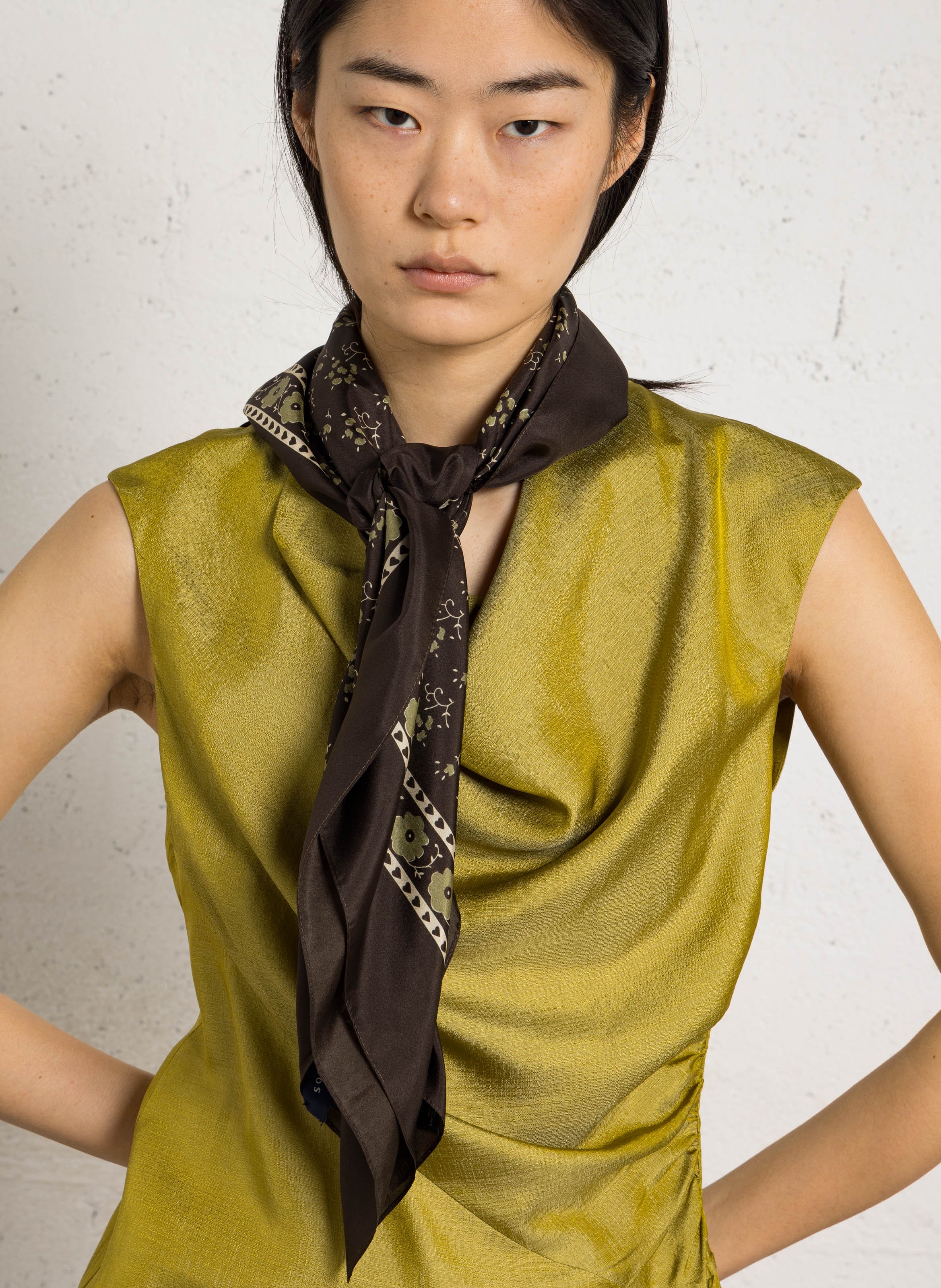 Foulard en soie imprimé SOEUR Marron