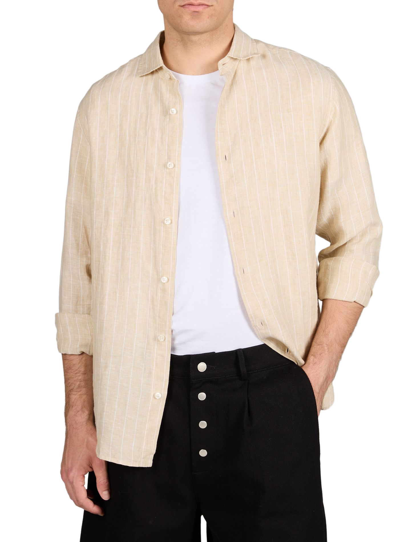 Chemise droite à rayures en lin GANT Beige