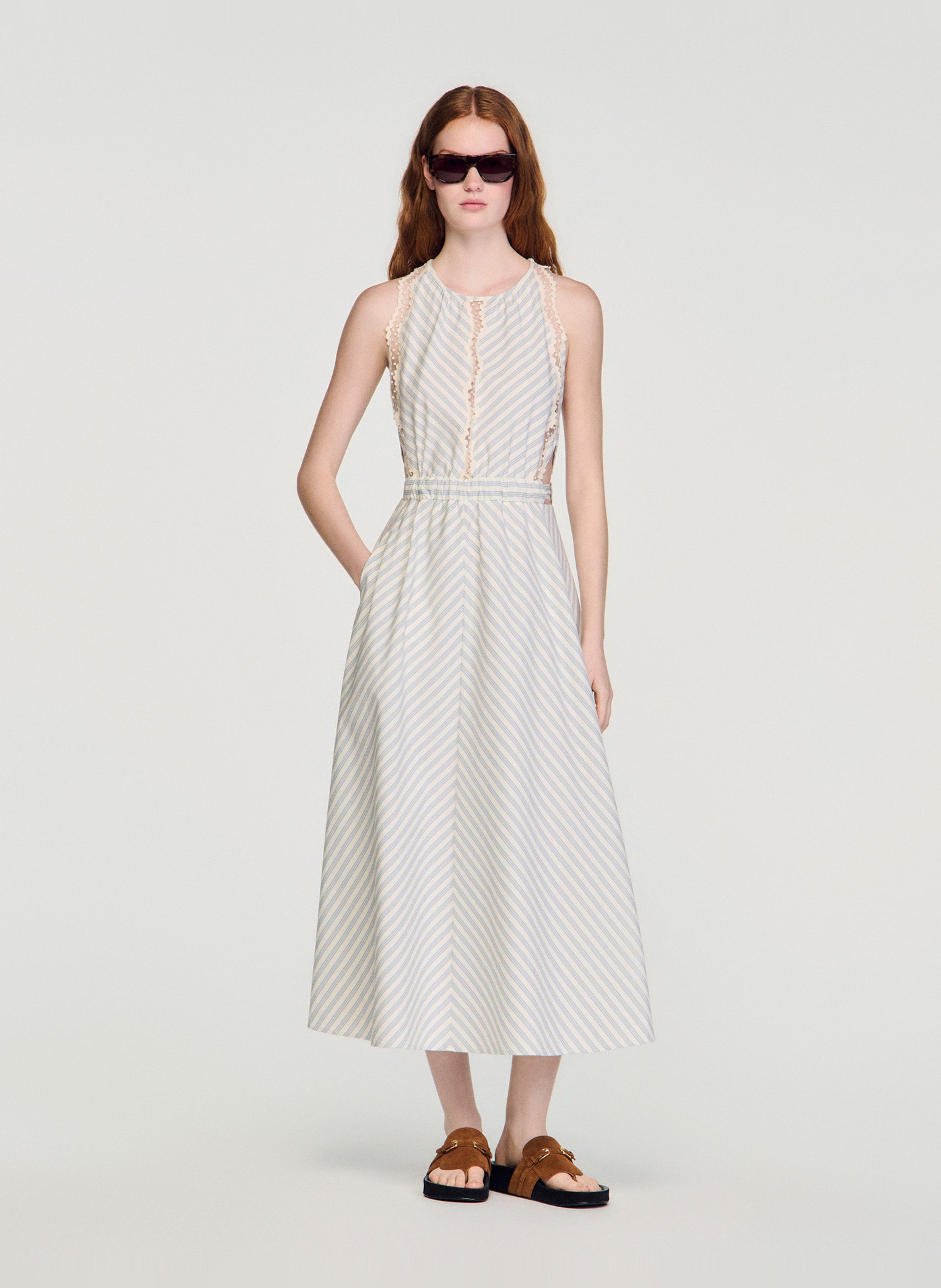Robe longue col rond en coton SANDRO Beige