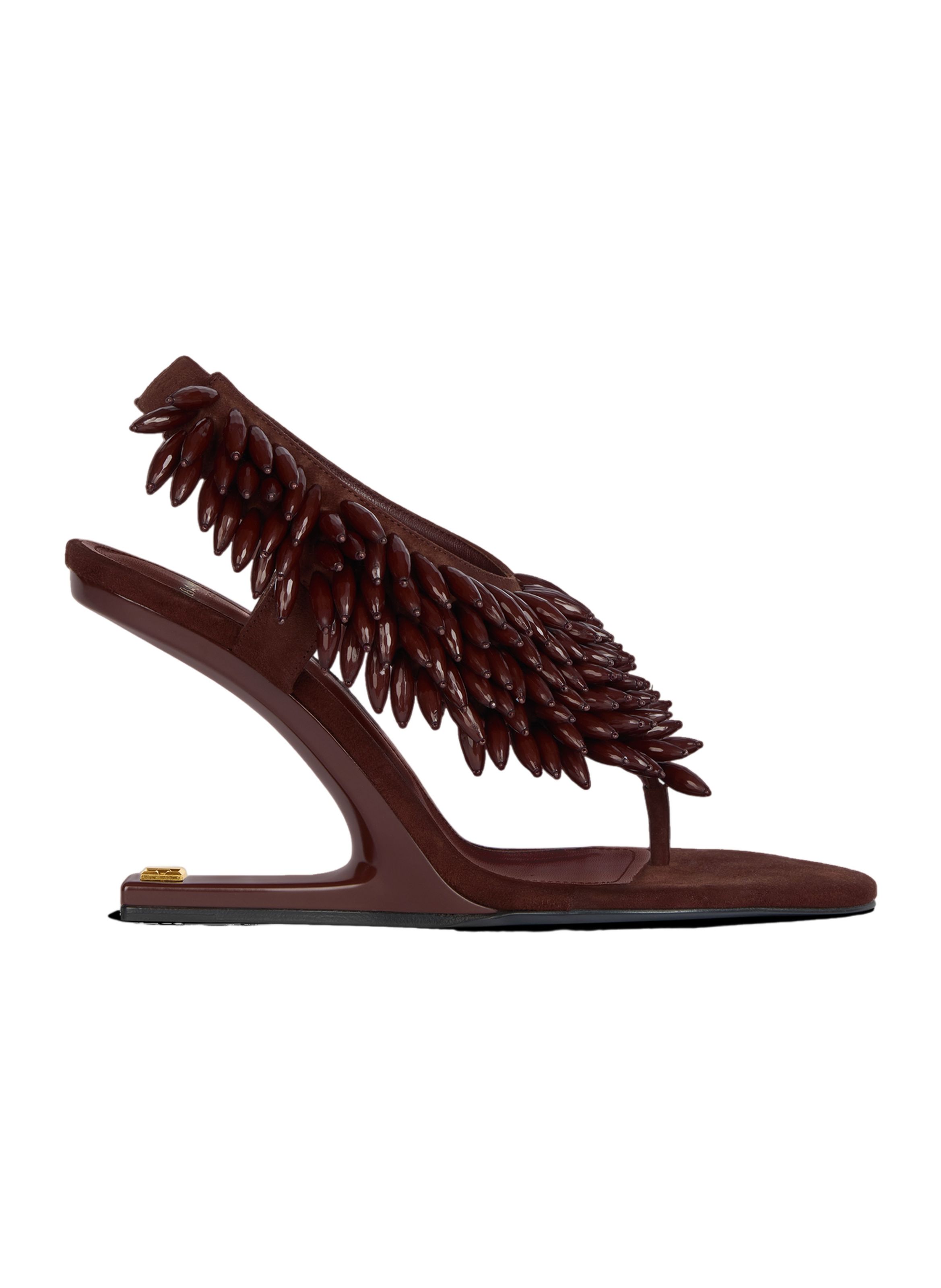 Sandales no wedge en cuir suédé et perles BALMAIN Marron