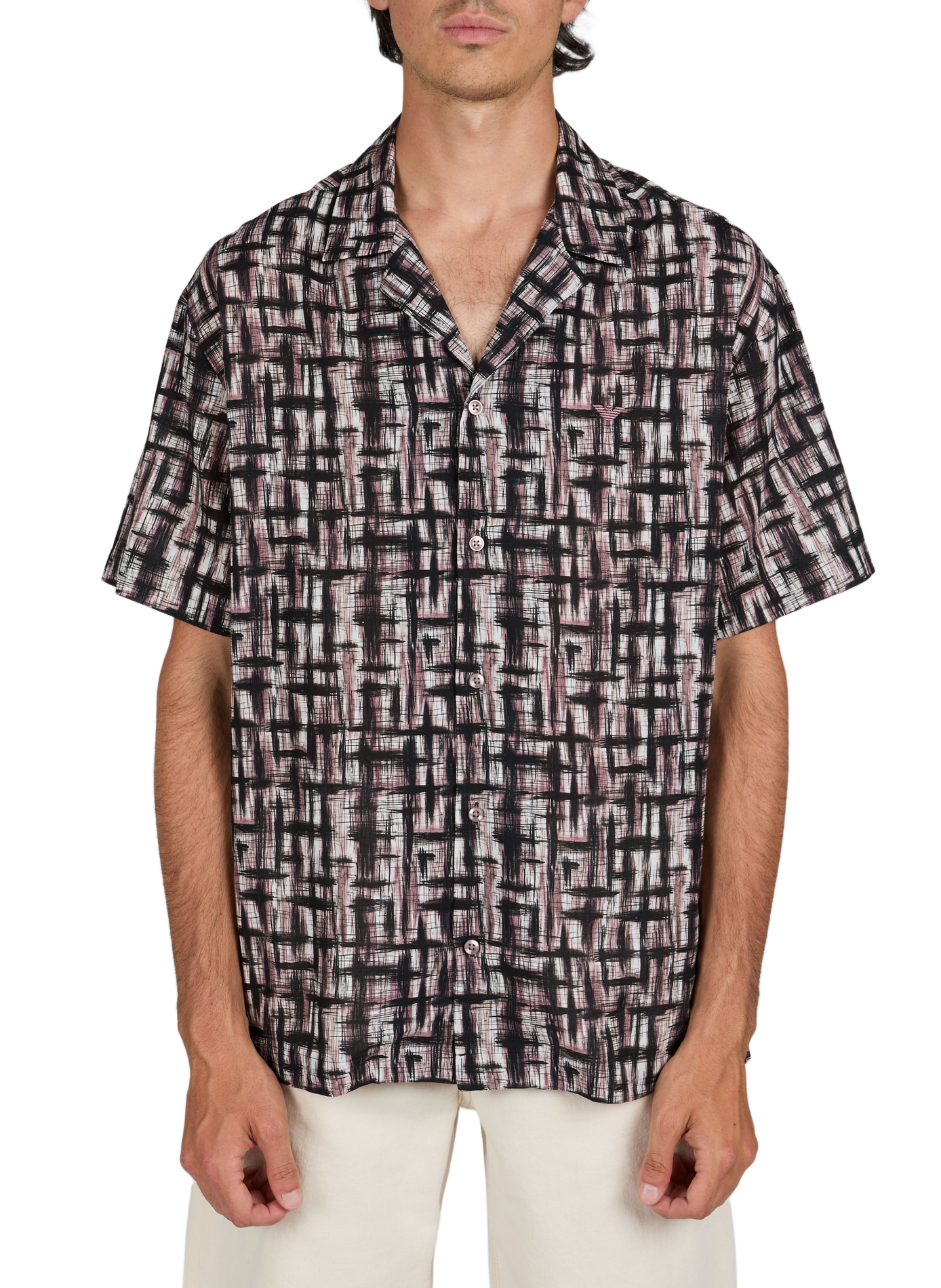 Textured cotton shirt with print ARMANI Khaki