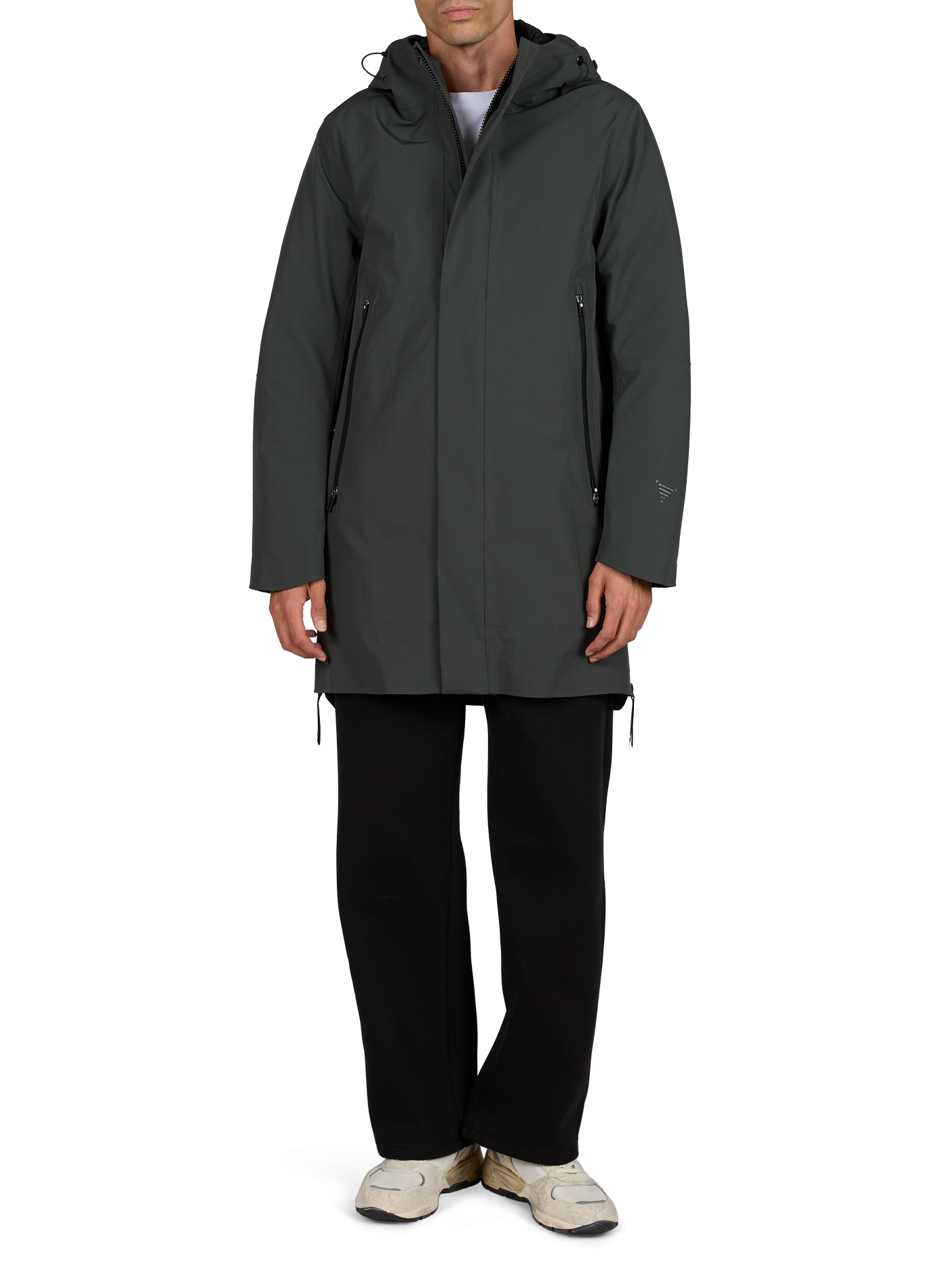 Long straight plain hooded parka KRAKATAU Khaki