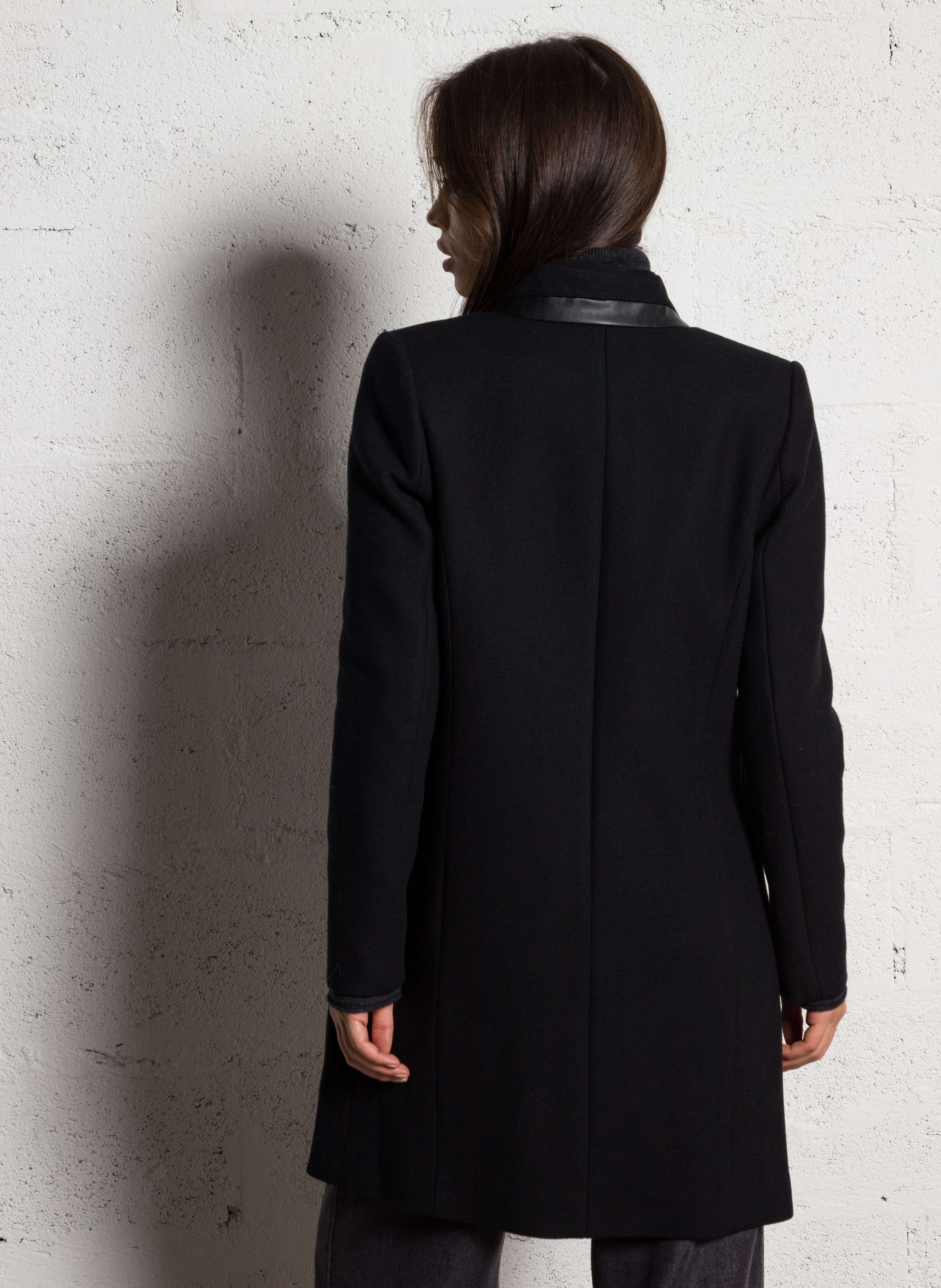 Manteau mi-long à double col en laine IKKS Noir