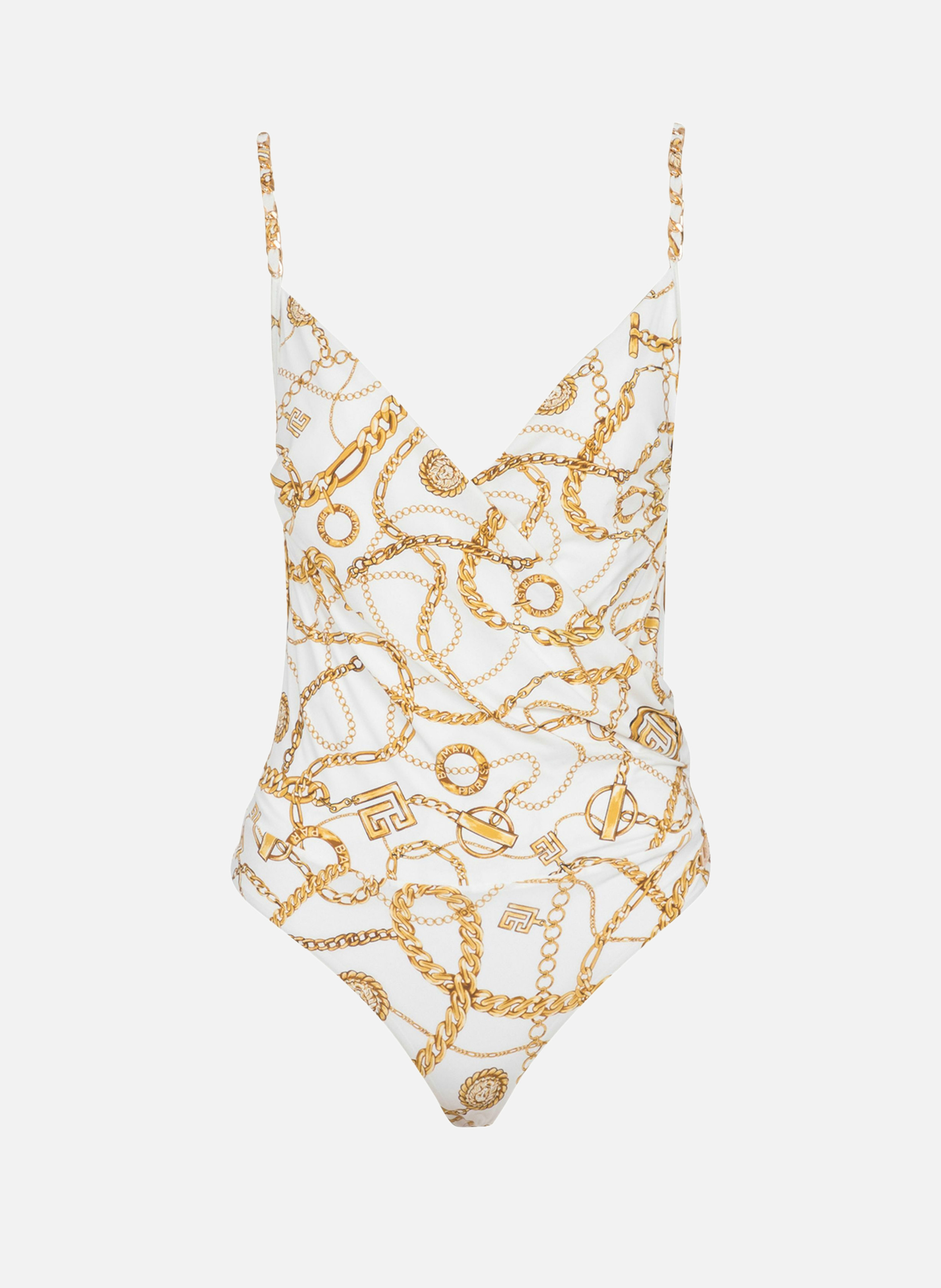 Maillot de bain une pièce imprimé motif chaînes BALMAIN Doré