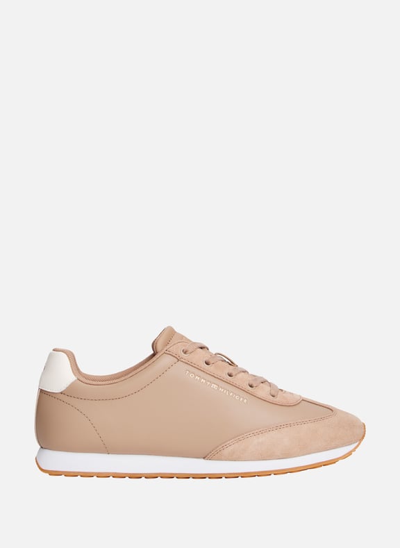 Leather logo sneakers Beige by TOMMY HILFIGER TOMMY HILFIGER Leather logo sneakers Beige