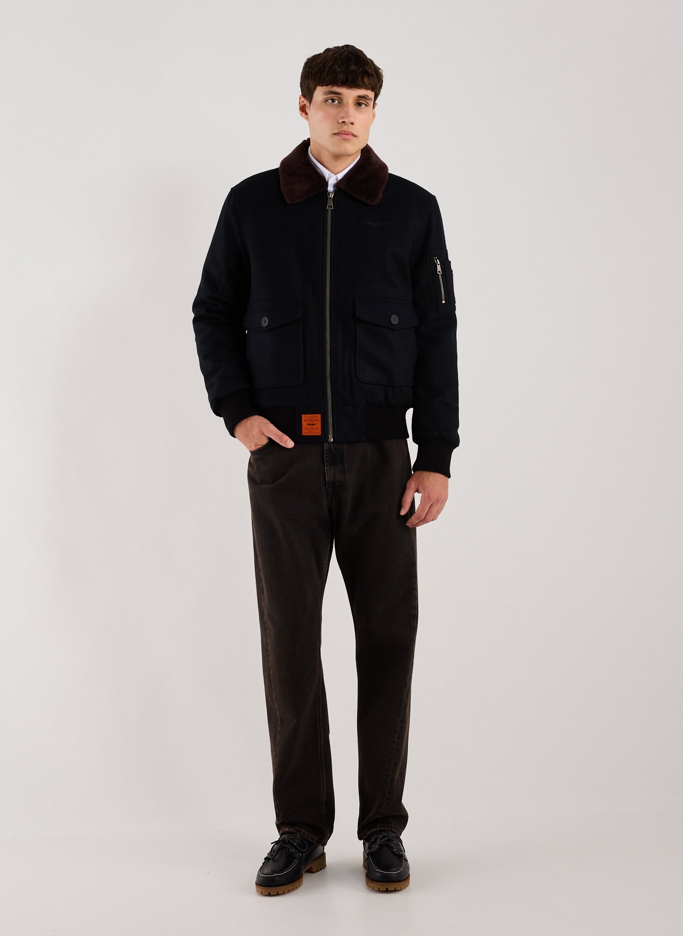 Veste ample à col contrasté en laine mélangée BOMBERS ORIGINAL Bleu