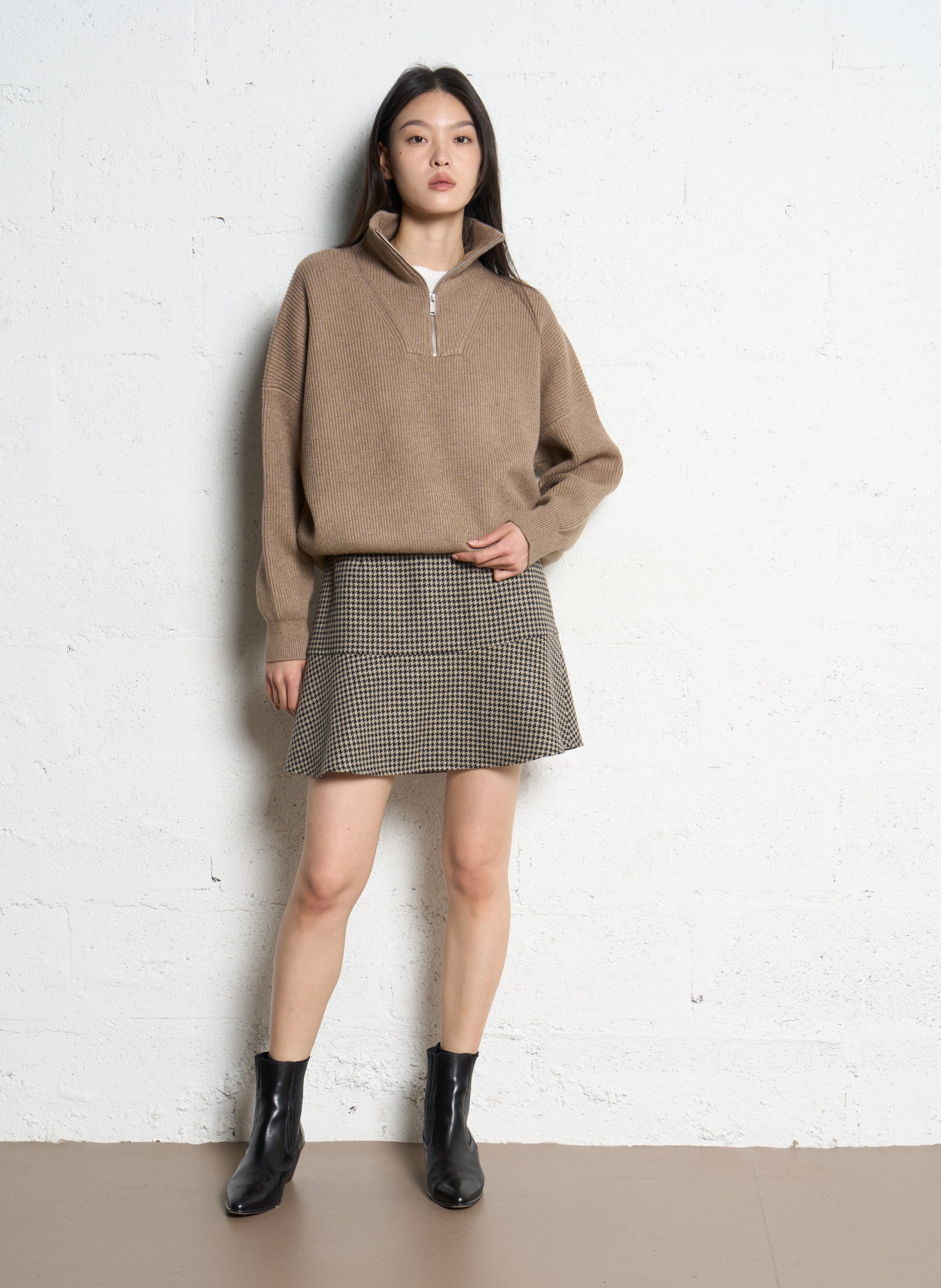 Pull ample col camionneur en maille IKKS Beige