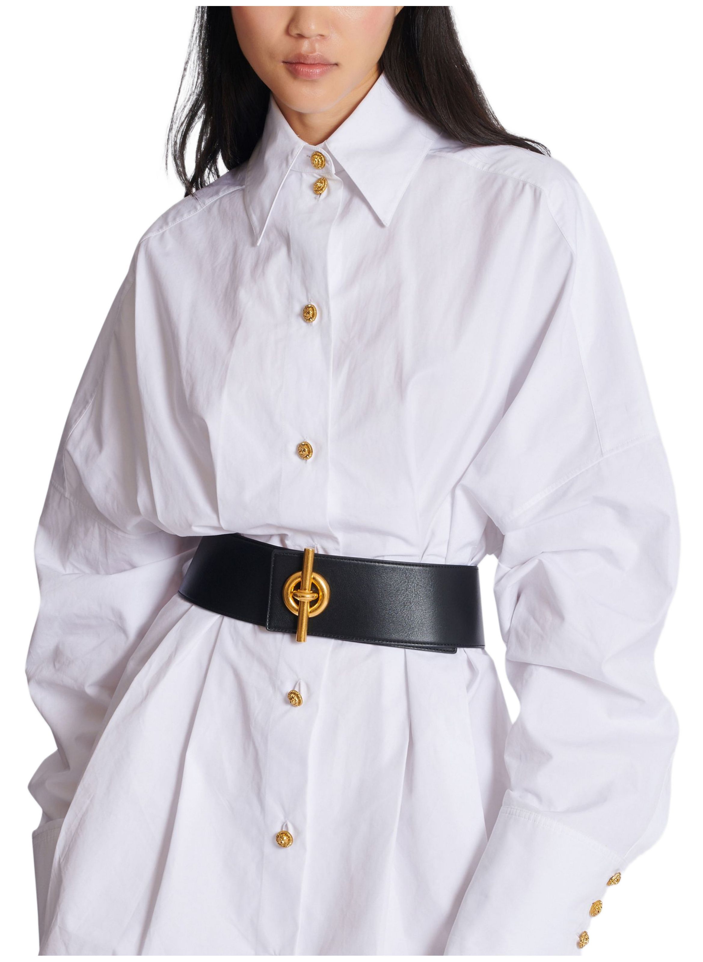 Ceinture t-bar en cuir de veau BALMAIN Noir