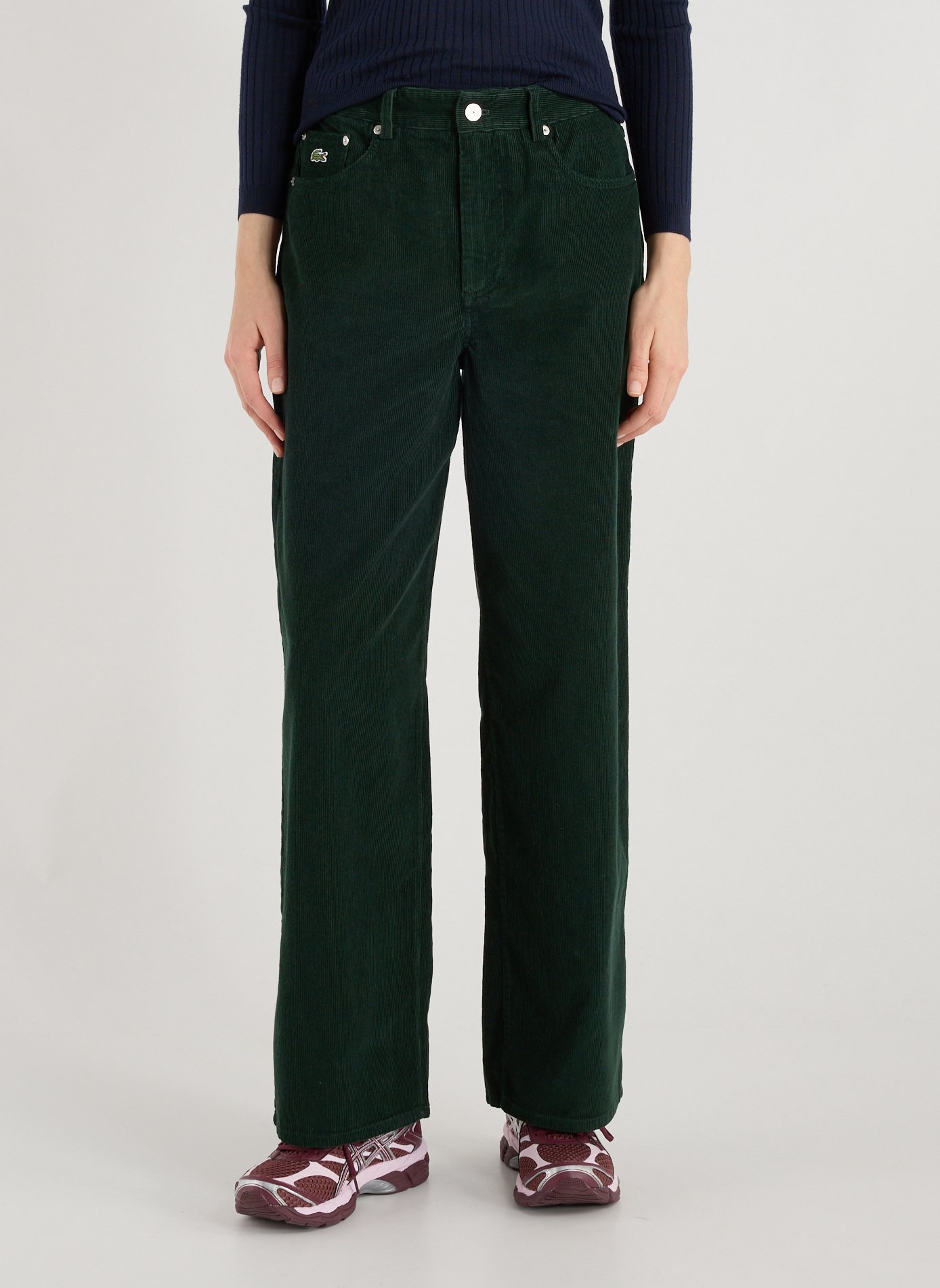 LACOSTE Pantalon large en velours côtelé de coton Vert
