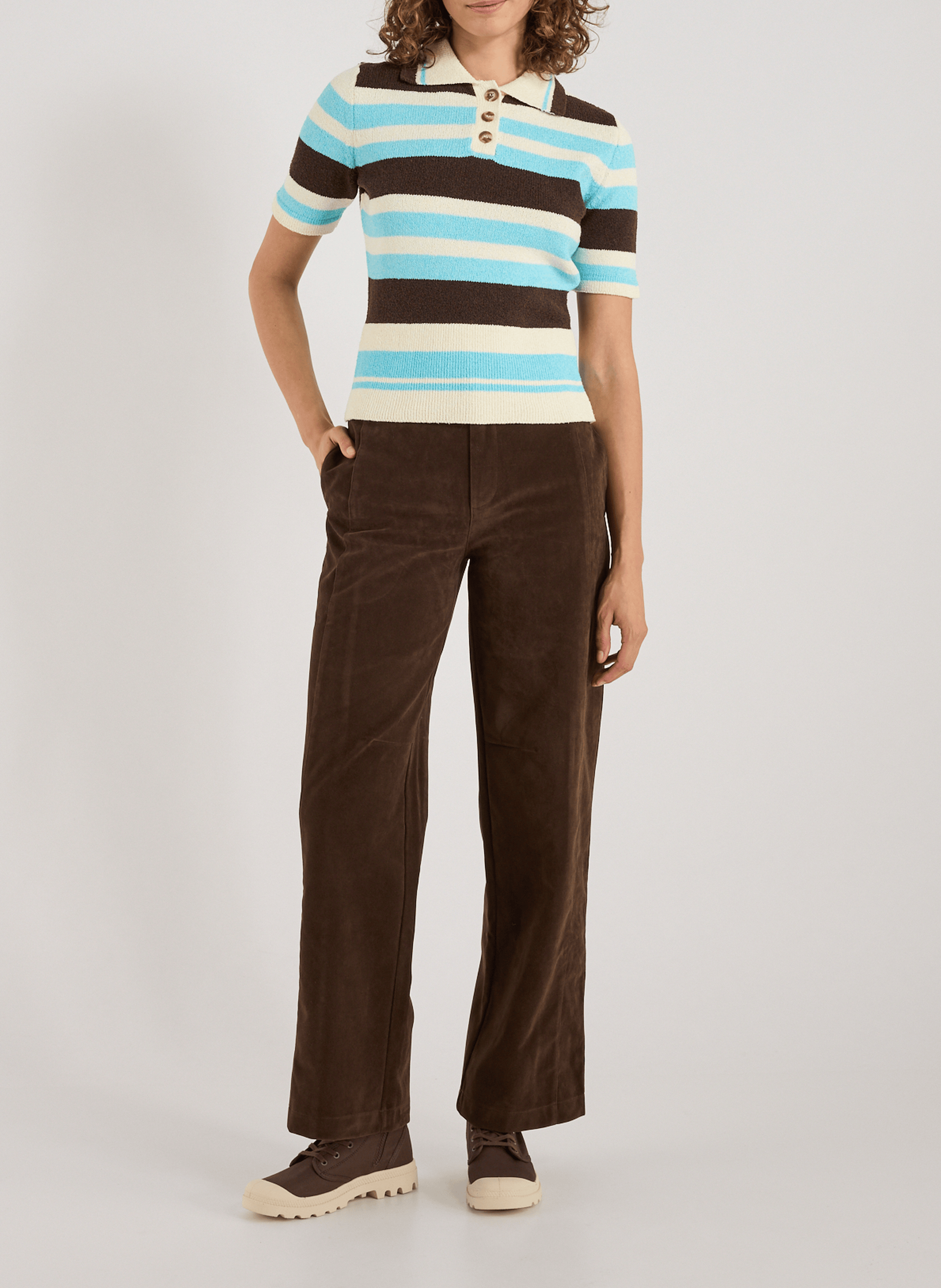 Pantalon large texturé TOPSHOP Marron