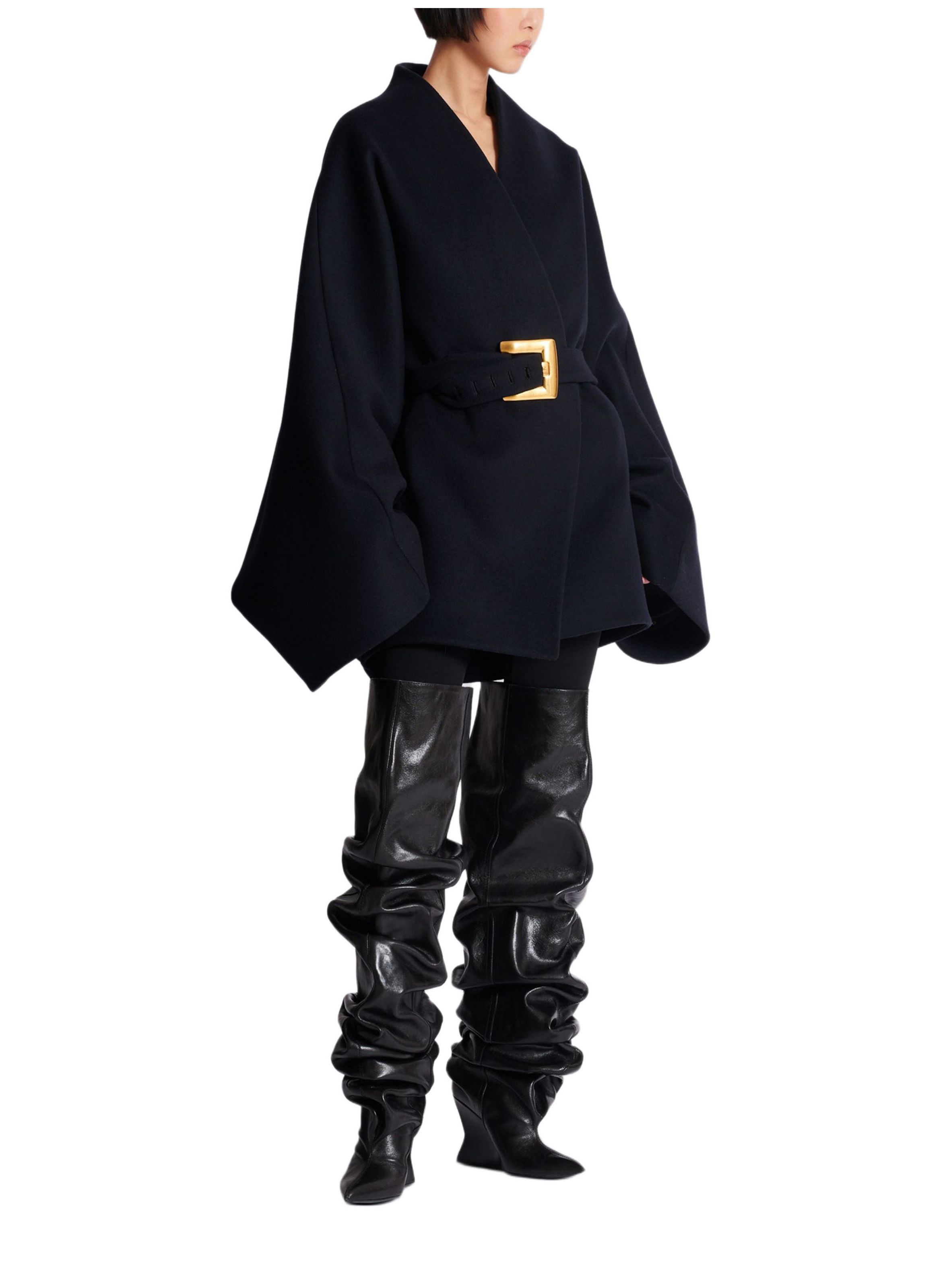 Manteau portefeuille court en laine BALMAIN Bleu