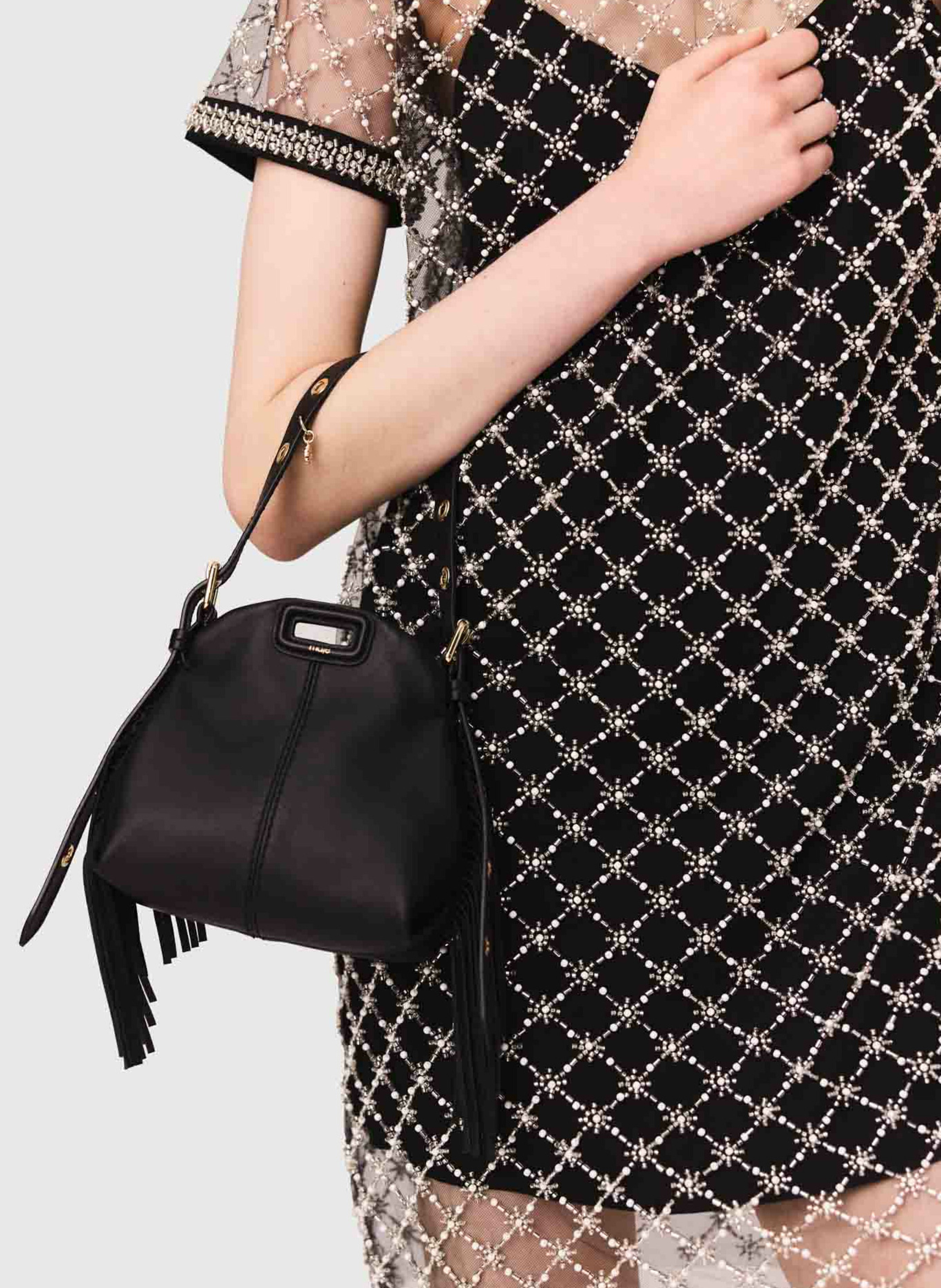 Robe courte droite perlée en transparence MAJE Noir