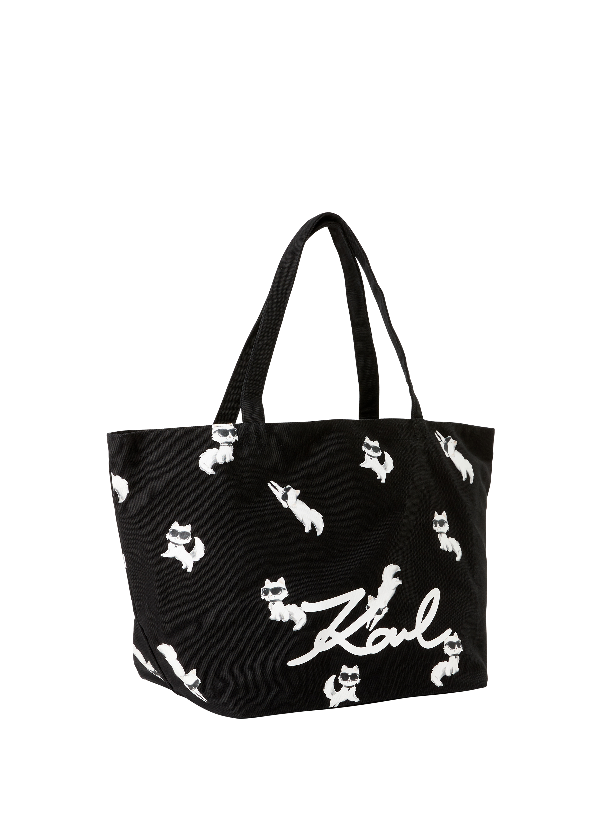 Tote bag imprimé chat en coton KARL LAGERFELD Noir
