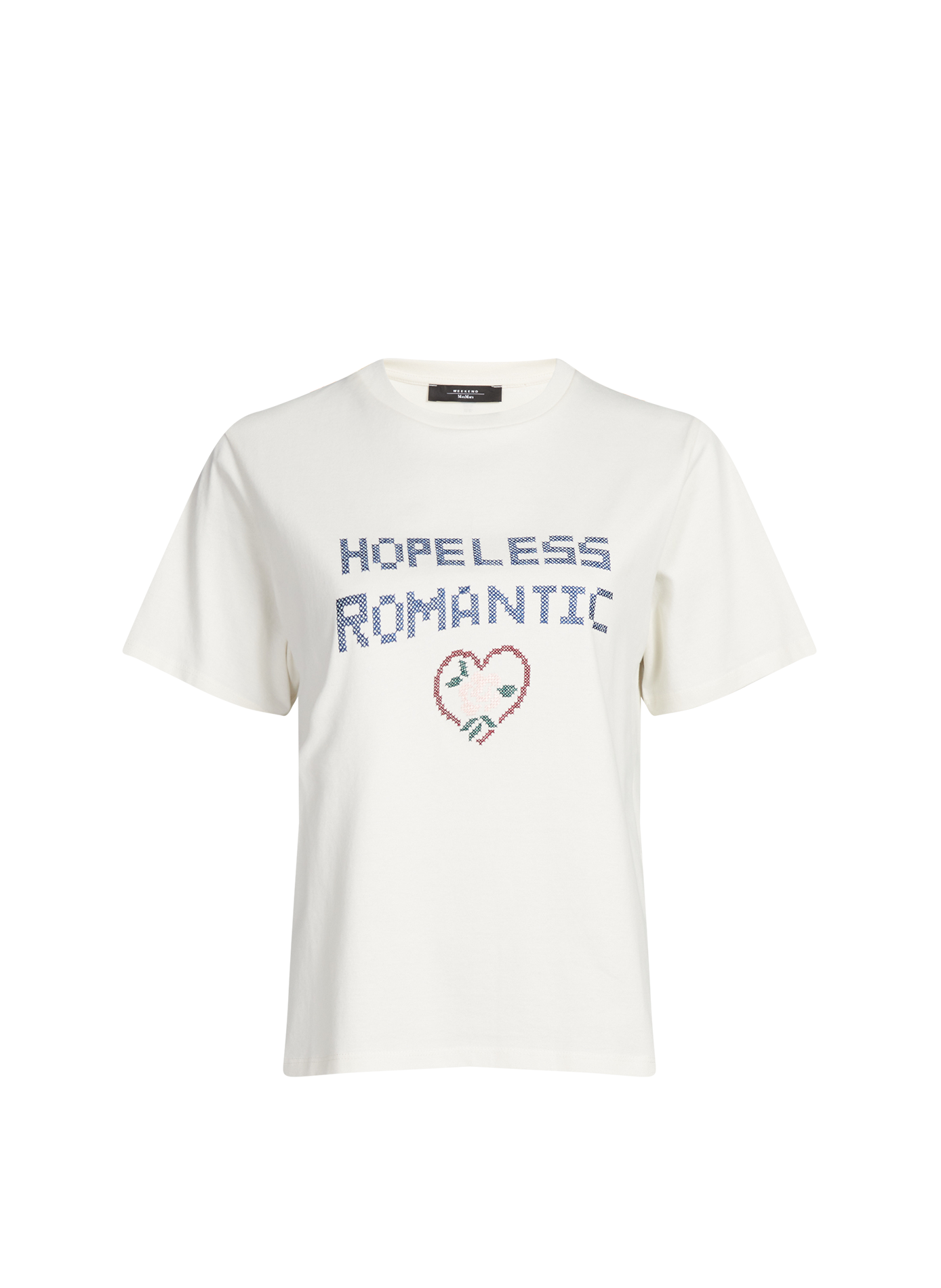 T-shirt brodé à col rond en coton WEEK END Beige