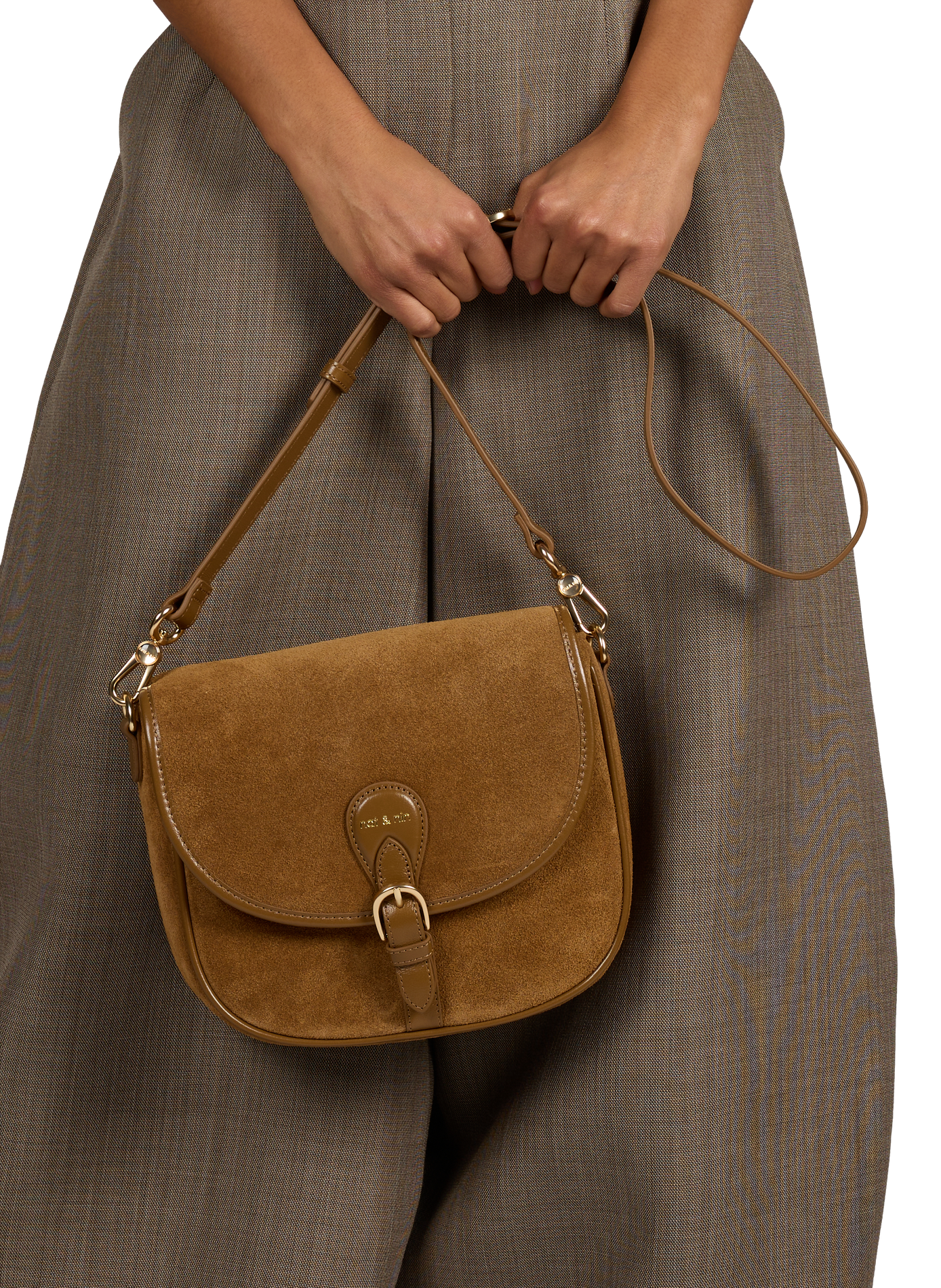 Sac à bandoulière Olivia en coton et cuir suédé NAT & NIN Marron