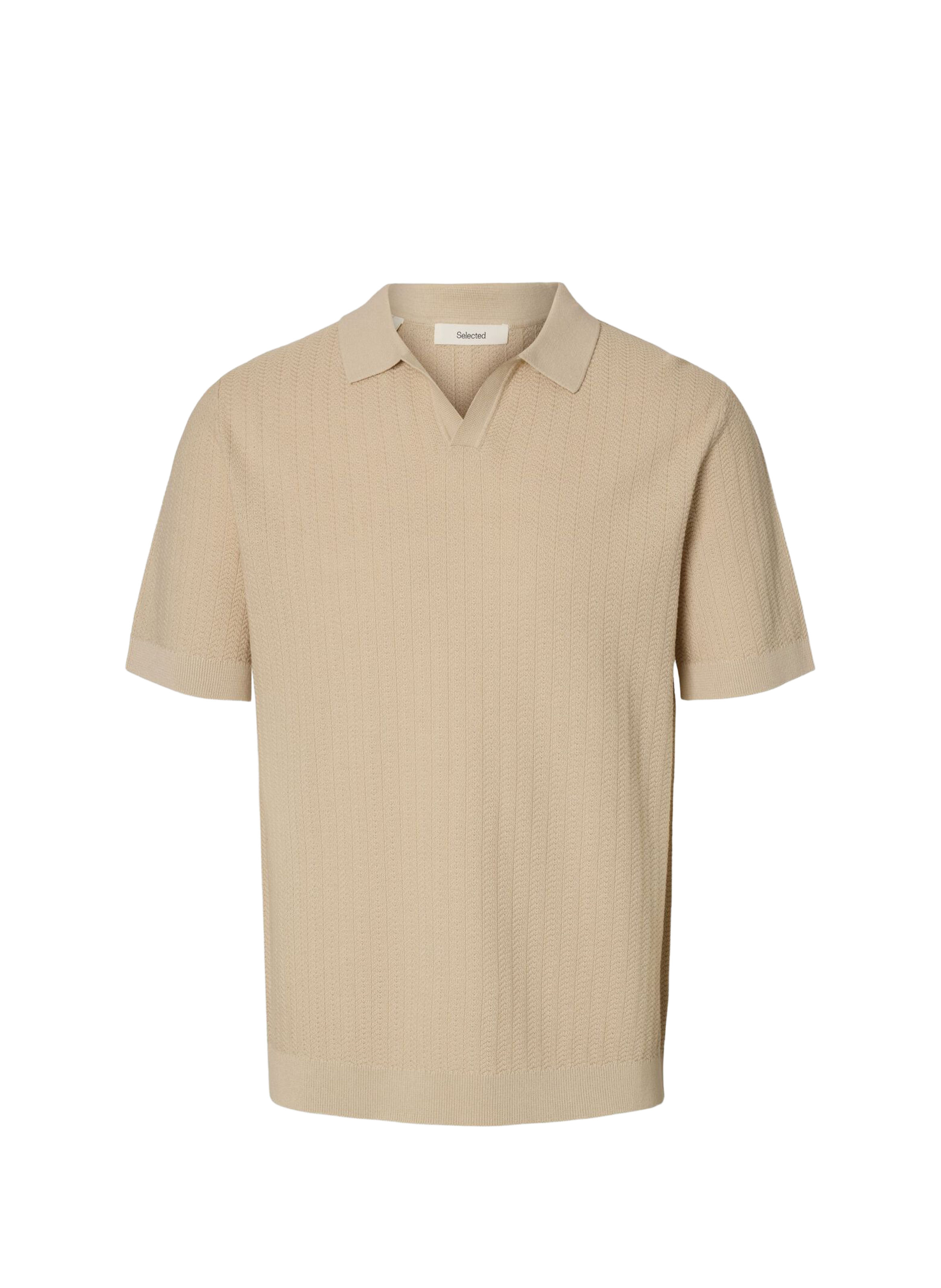Short-sleeved polo in cotton and linen SELECTED Beige