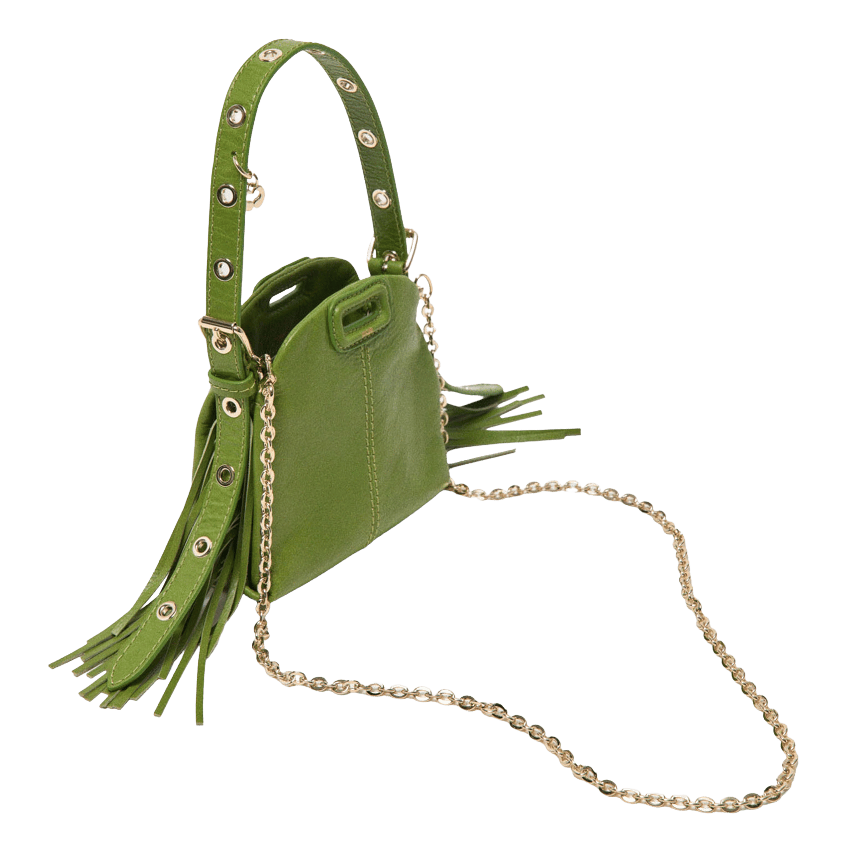 Sac bandoulière à franges en cuir miss m MAJE Vert