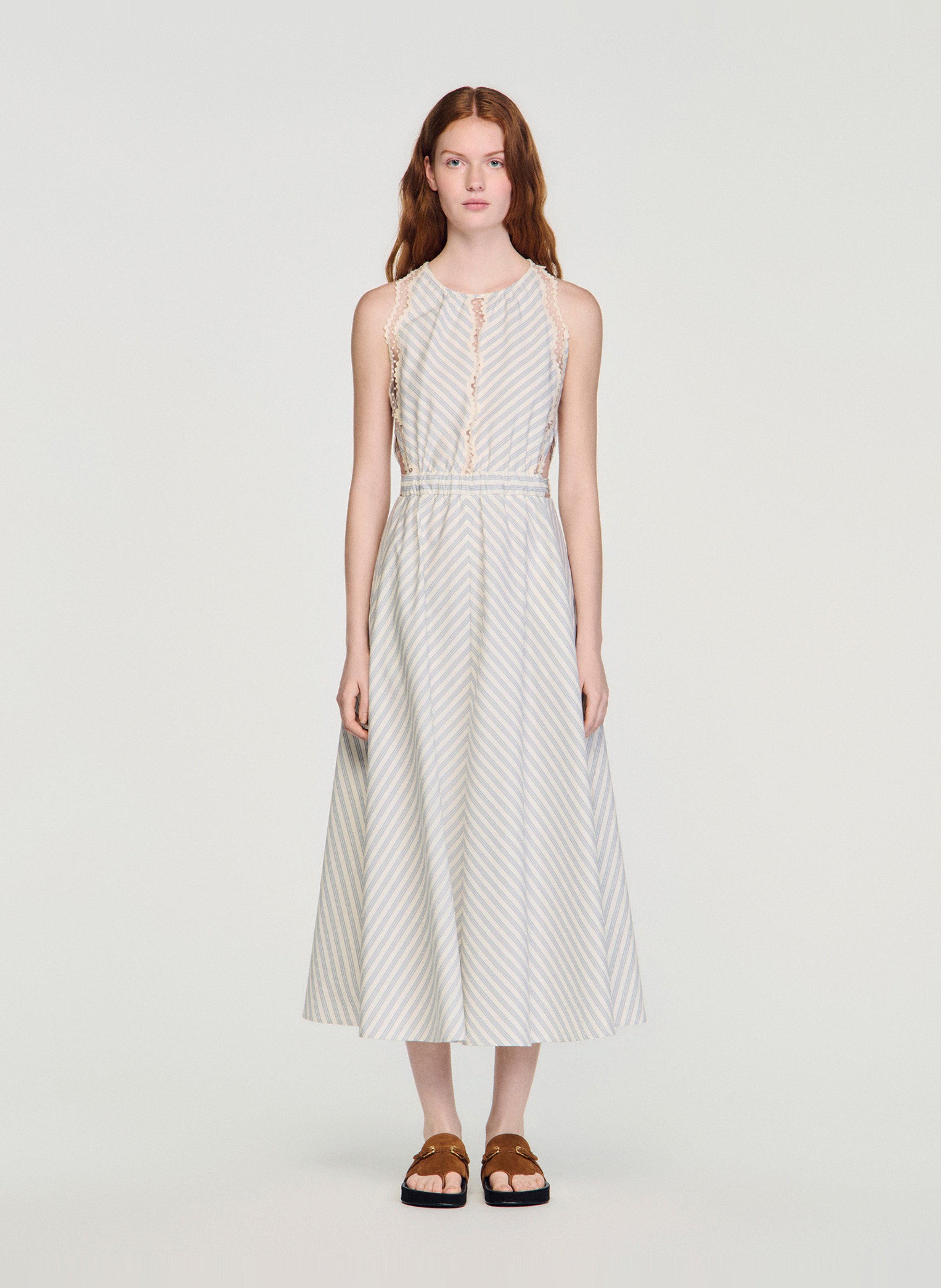 Robe longue col rond en coton SANDRO Beige
