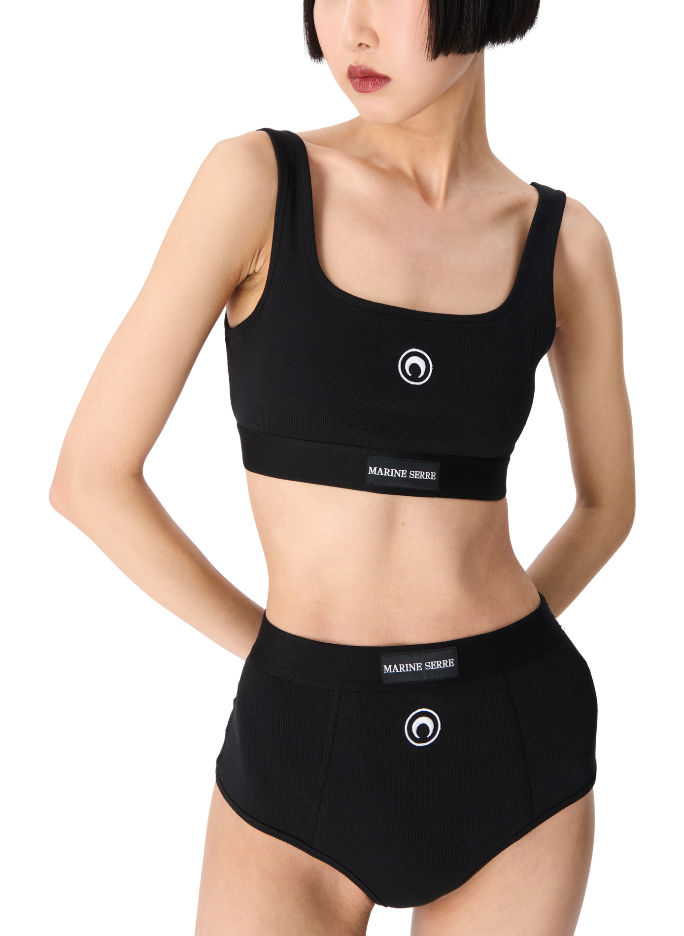 Sportbeha van stretchjersey met maanlogo MARINE SERRE Zwart