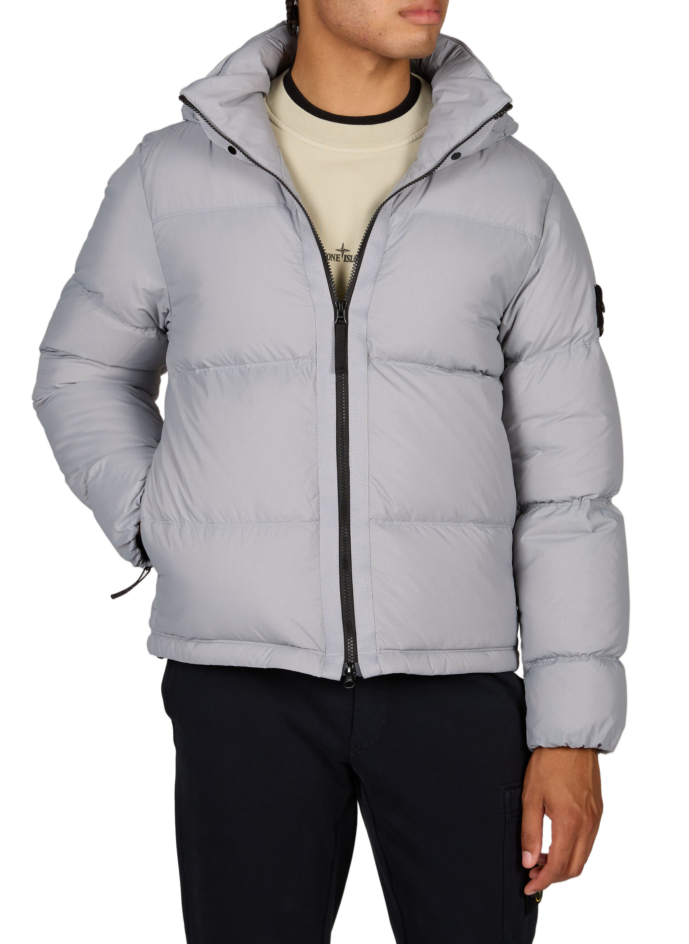 Korte gewatteerde donsjas STONE ISLAND Grijs