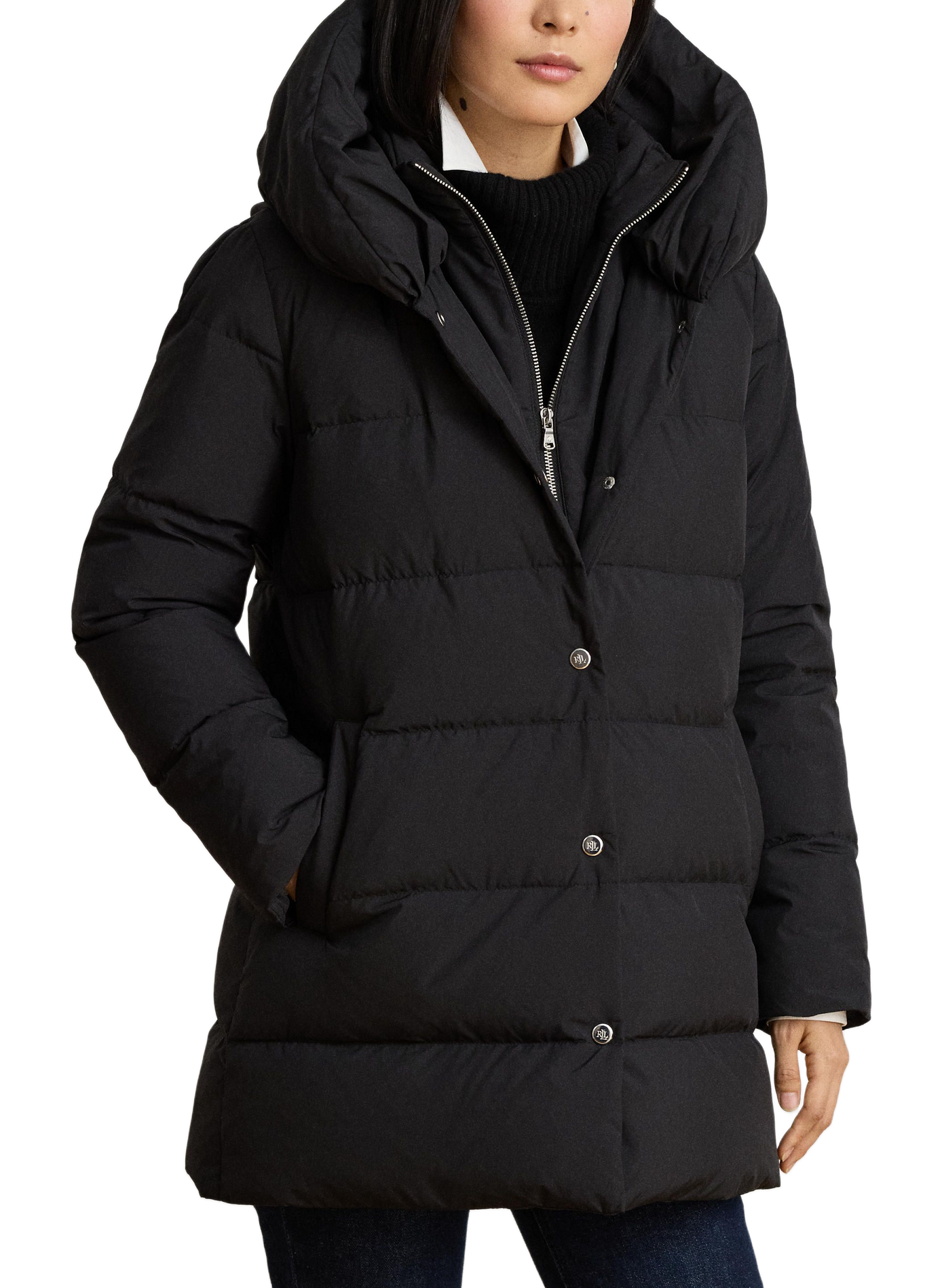 Long quilted hooded puffer coat LAUREN Black