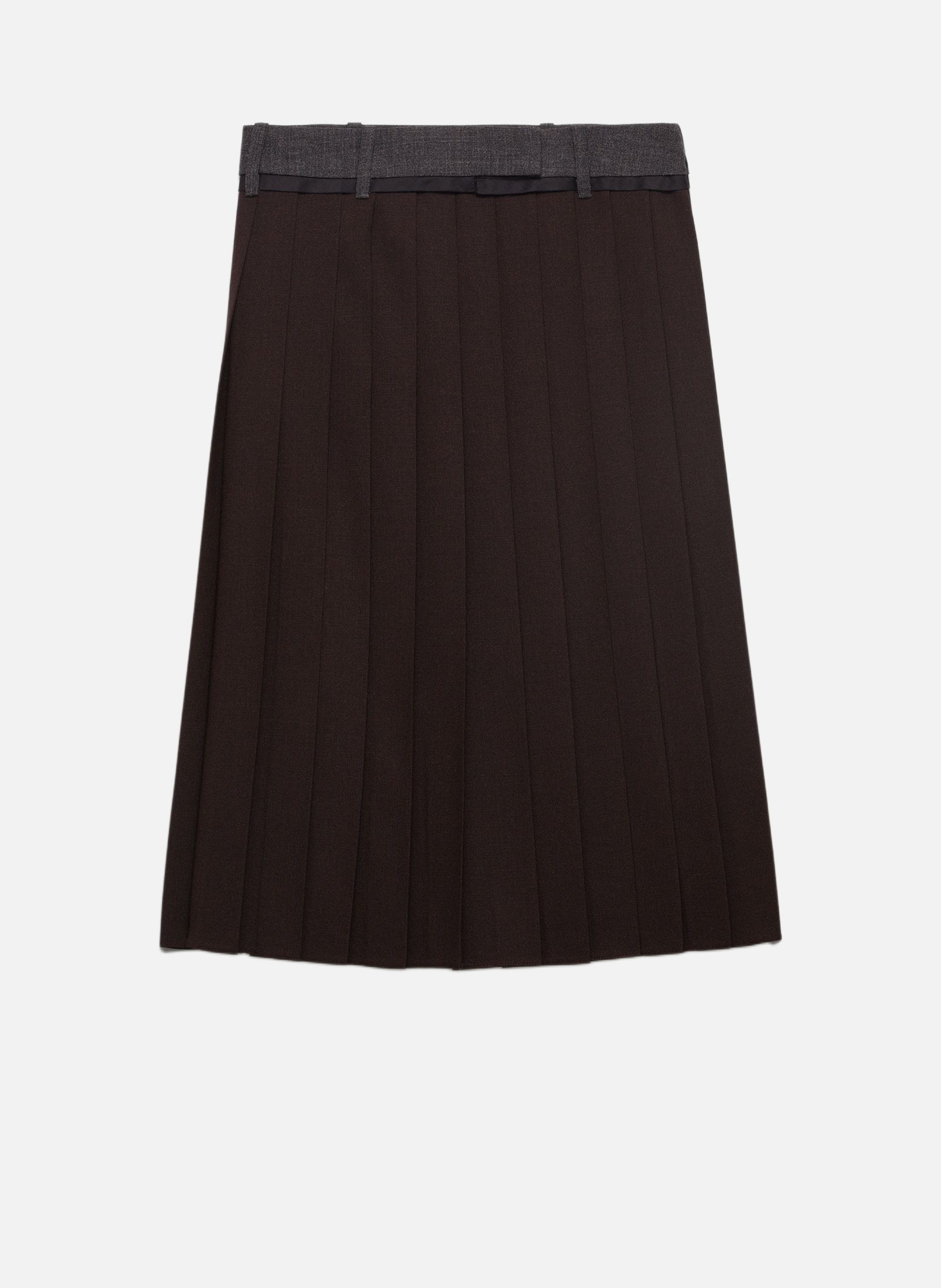 Jupe midi plissée à point de raphia PRADA Marron