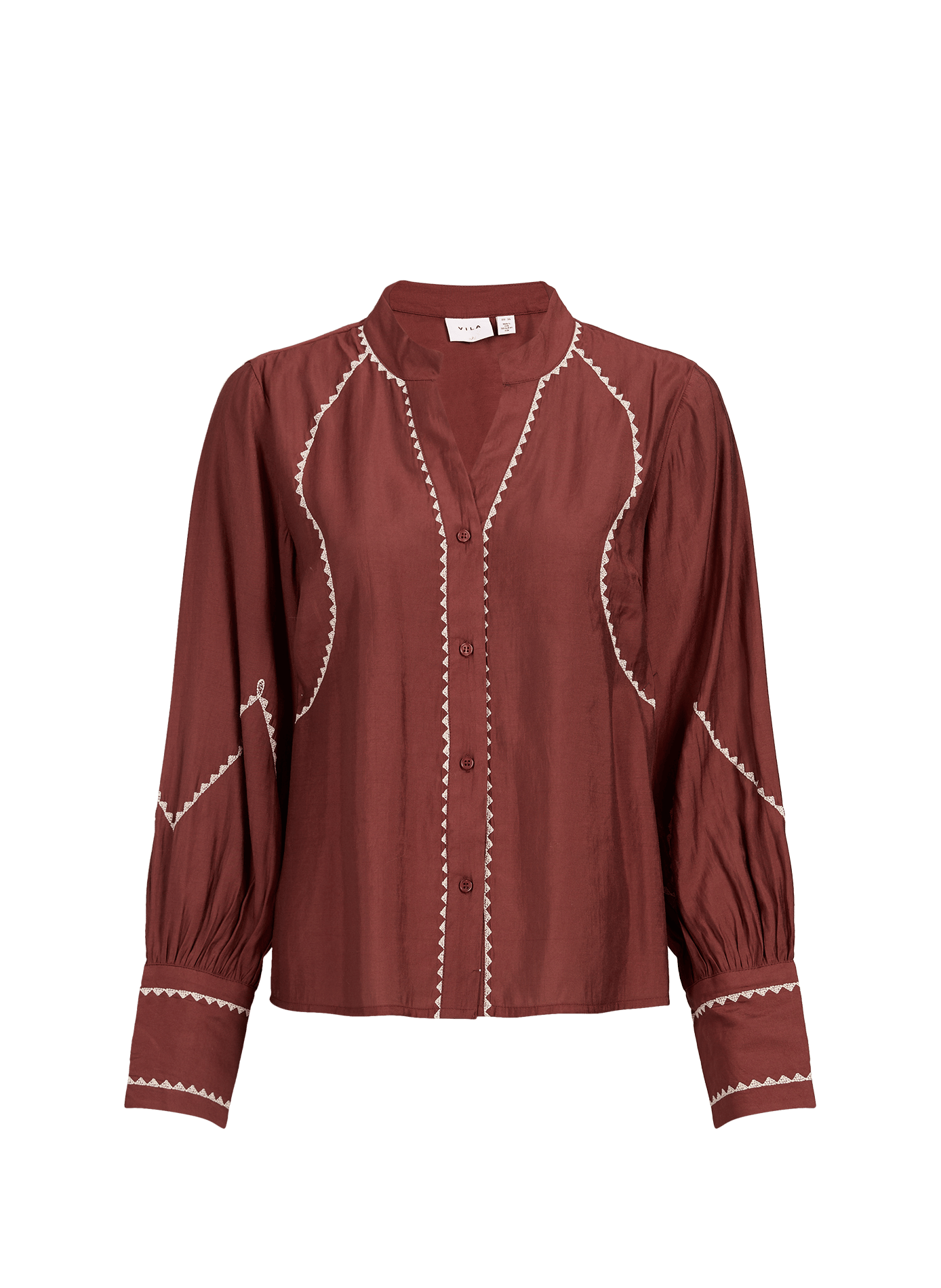 Blouse col tunisien droite à broderies VILA Beige