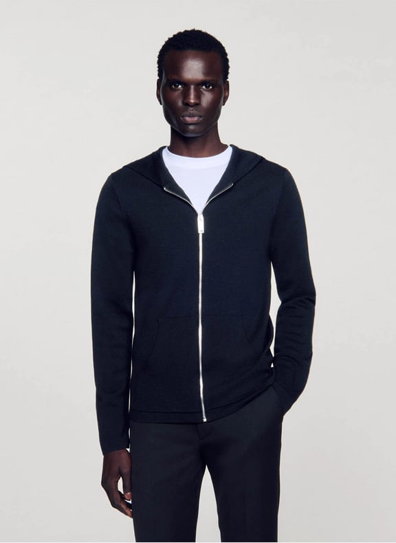 Gilet regular-fit à capuche zippé en laine Noir by SANDRO SANDRO Gilet regular-fit à capuche zippé en laine Noir