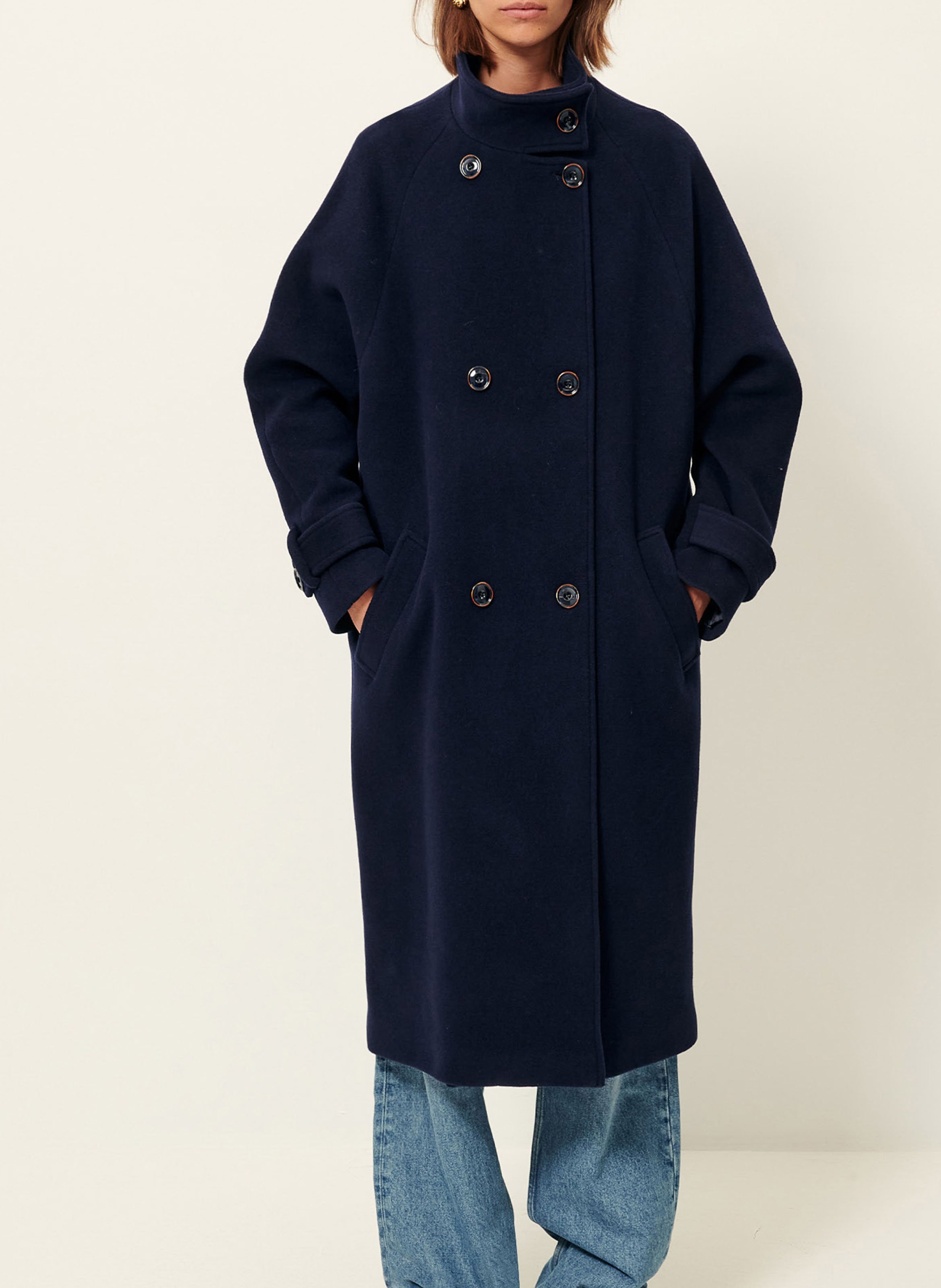 Manteau col montant en laine mélangée bleeckett SESSUN Bleu