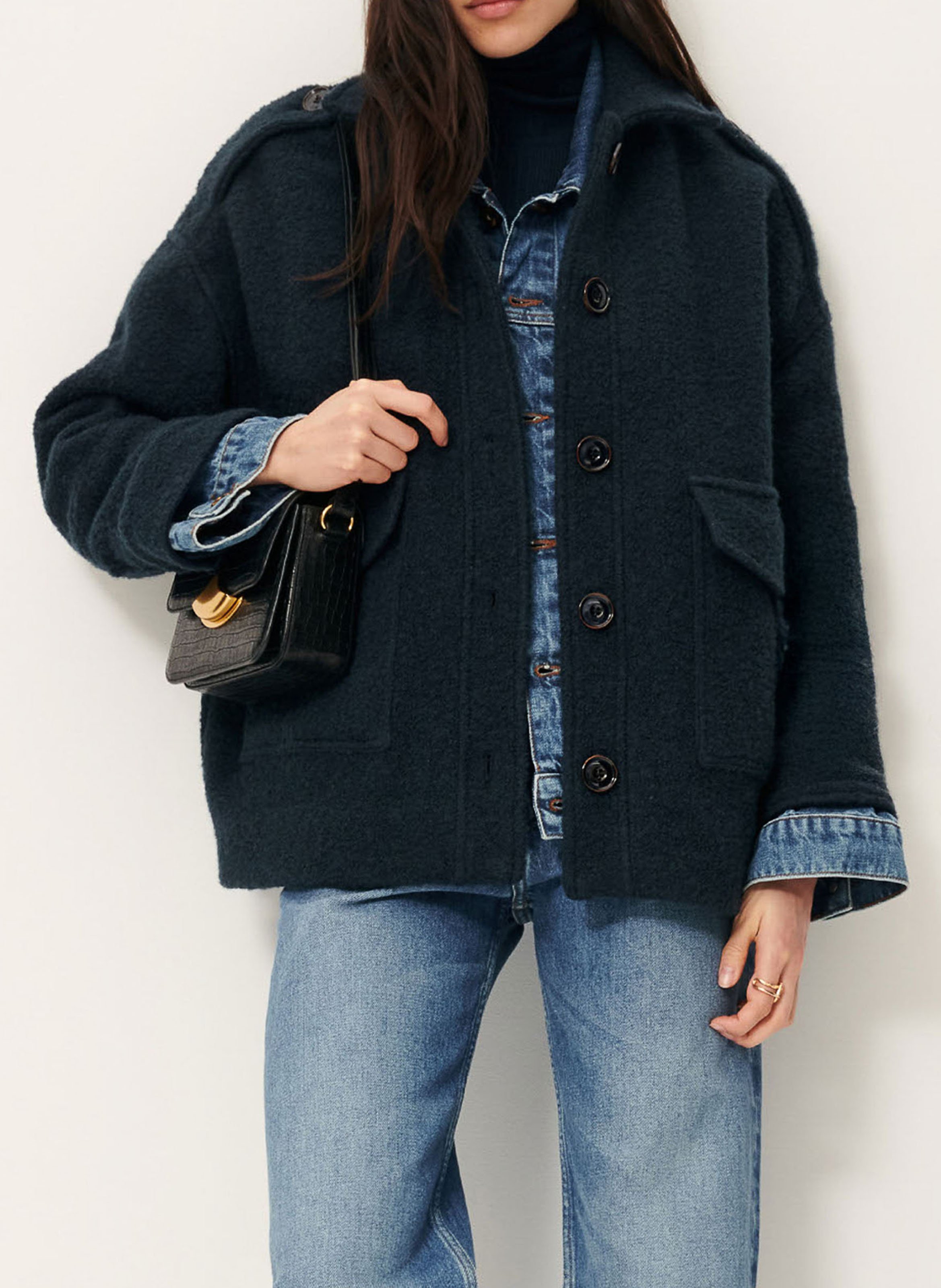 SESSUN Manteau droit en laine harrison Bleu