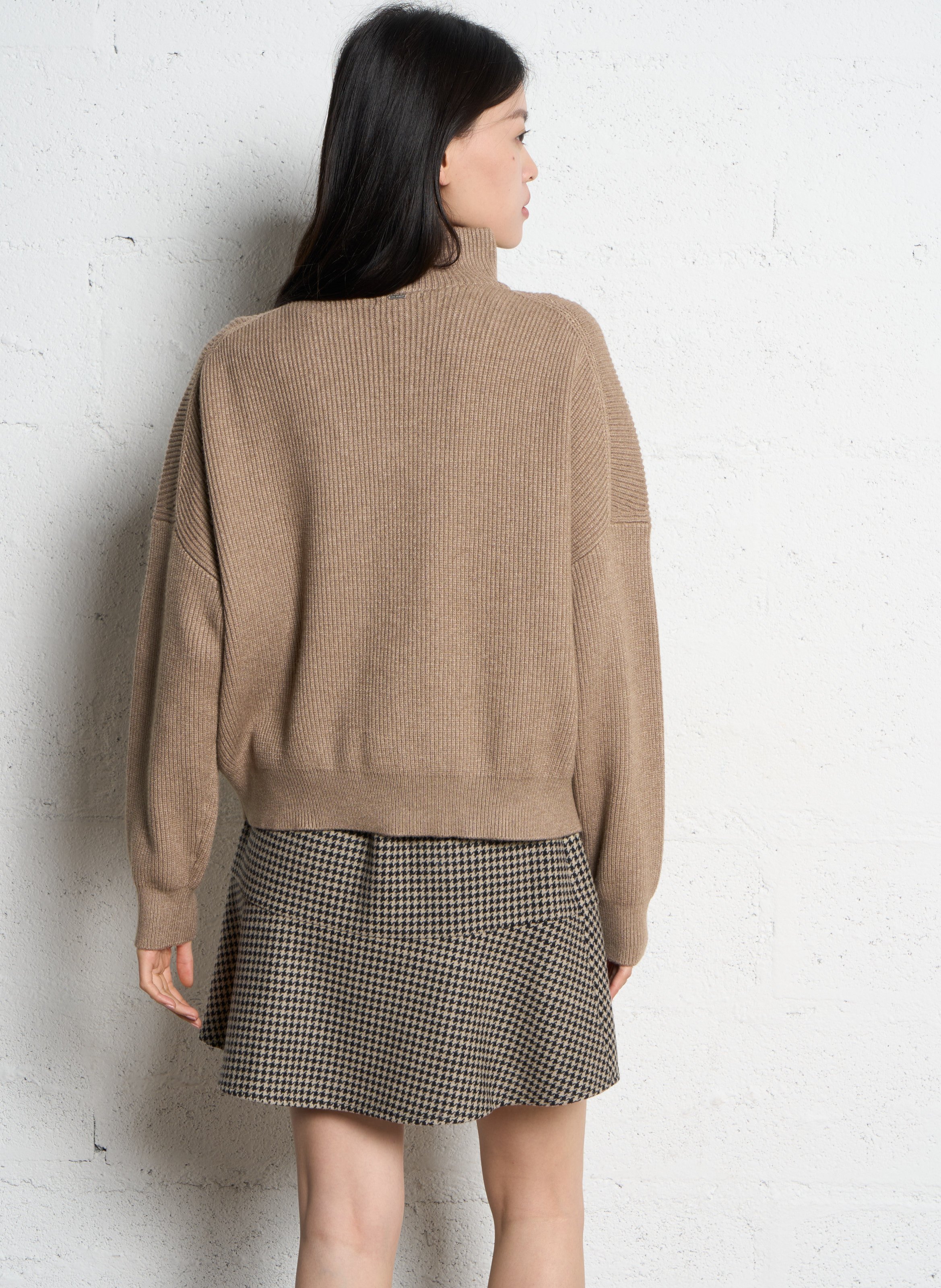 Pull ample col camionneur en maille IKKS Beige